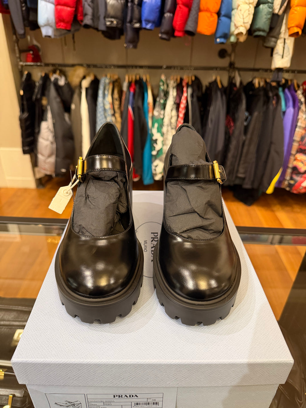Prada Brushed Leather Mary Jane Pumps