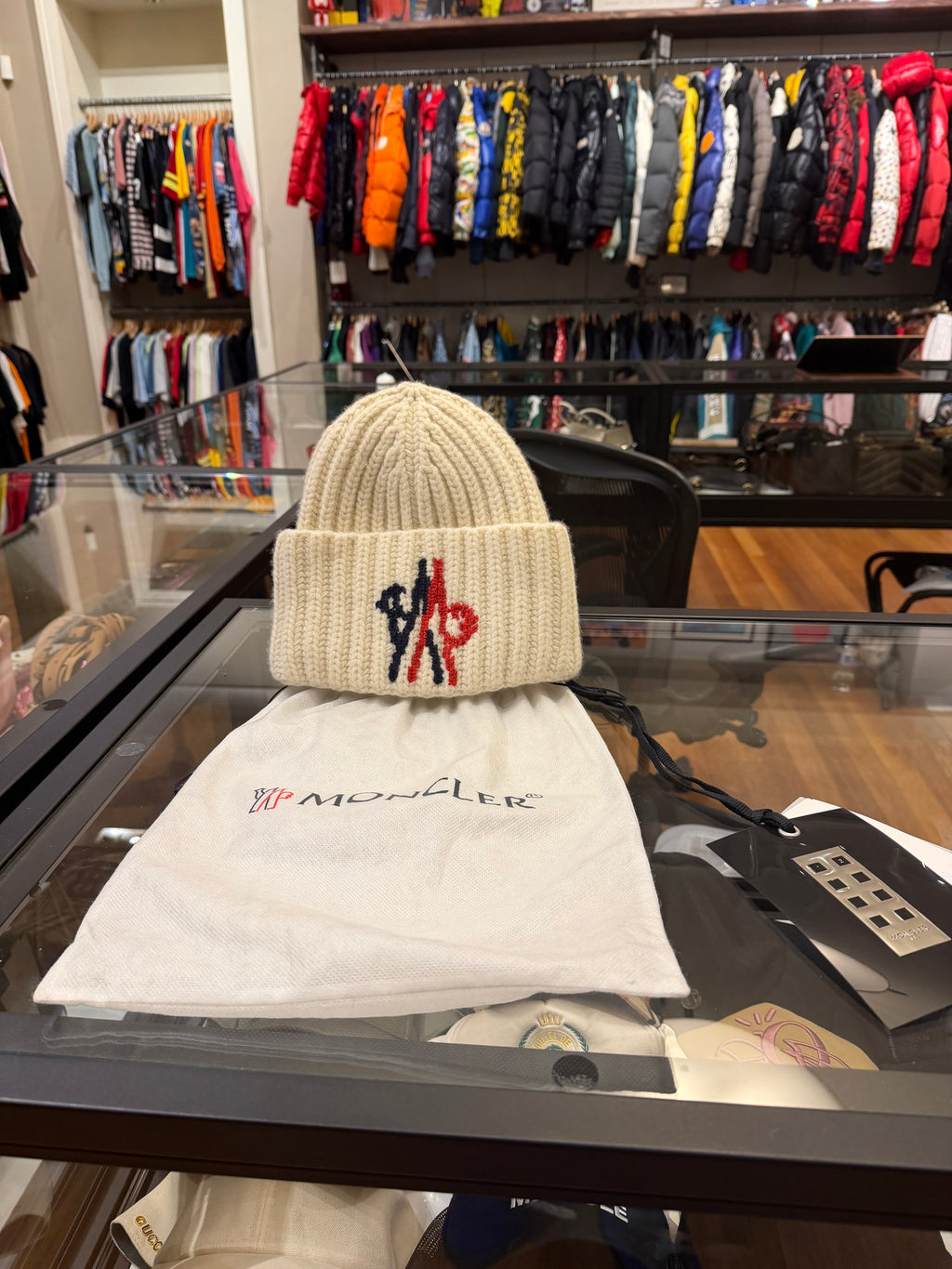 Moncler Oversized Logo Beanie - Beige
