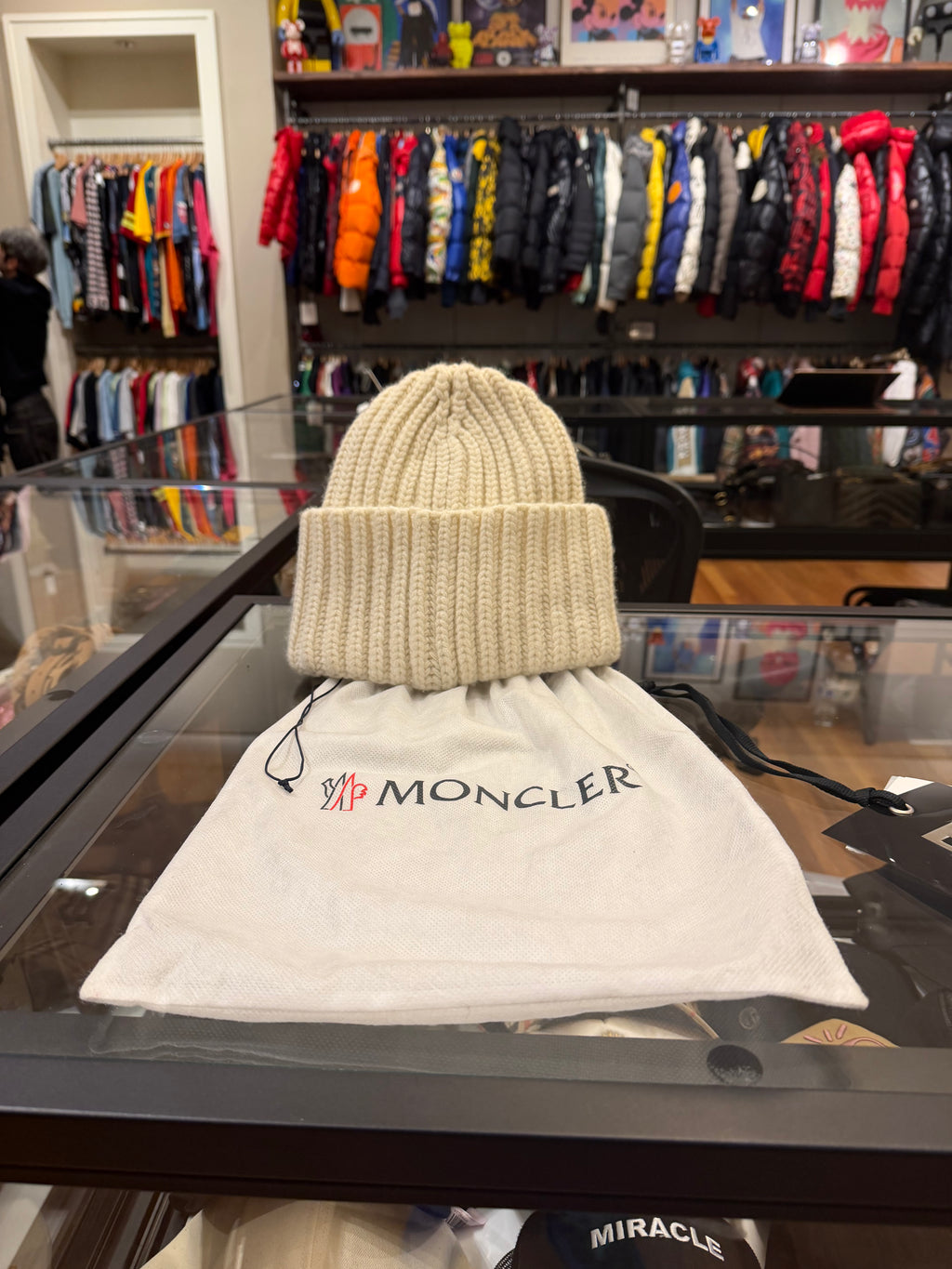Moncler Oversized Logo Beanie - Beige