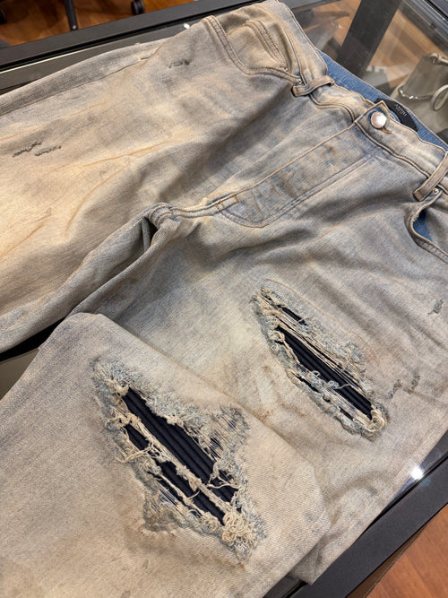 Amiri MX1 Distressed Skinny Jeans - Perfect Antique Indigo