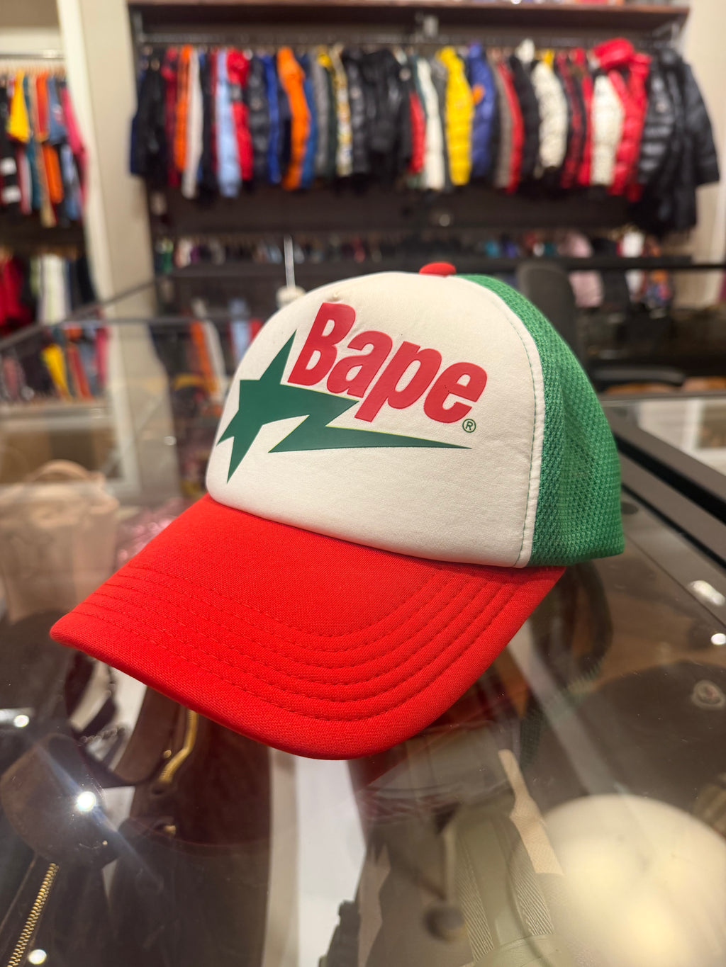 Bape Star Trucker Hat - Red & Green