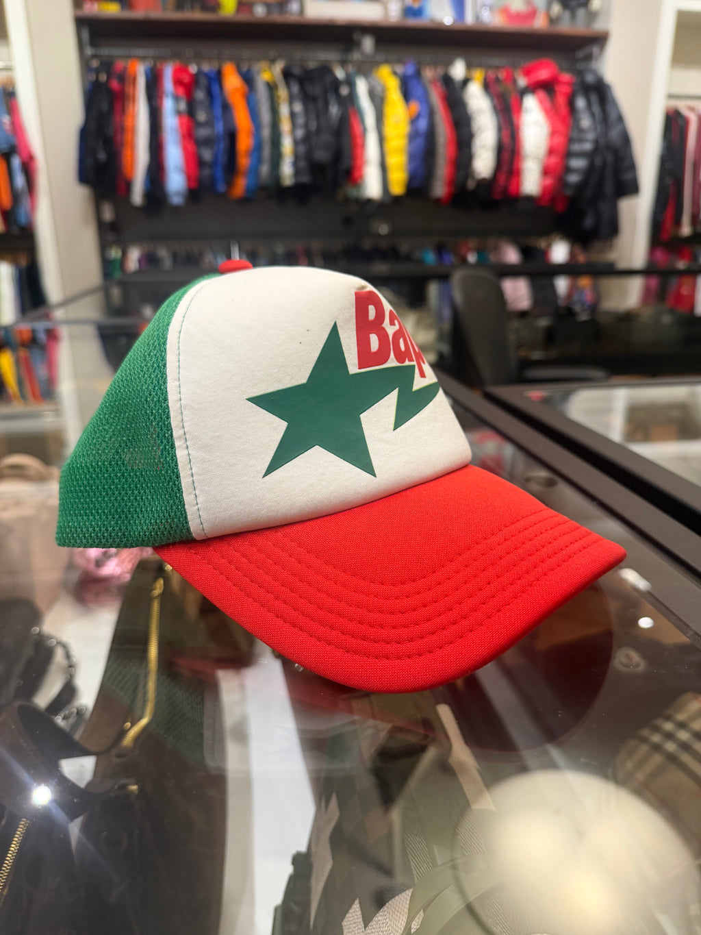 Bape Star Trucker Hat - Red & Green