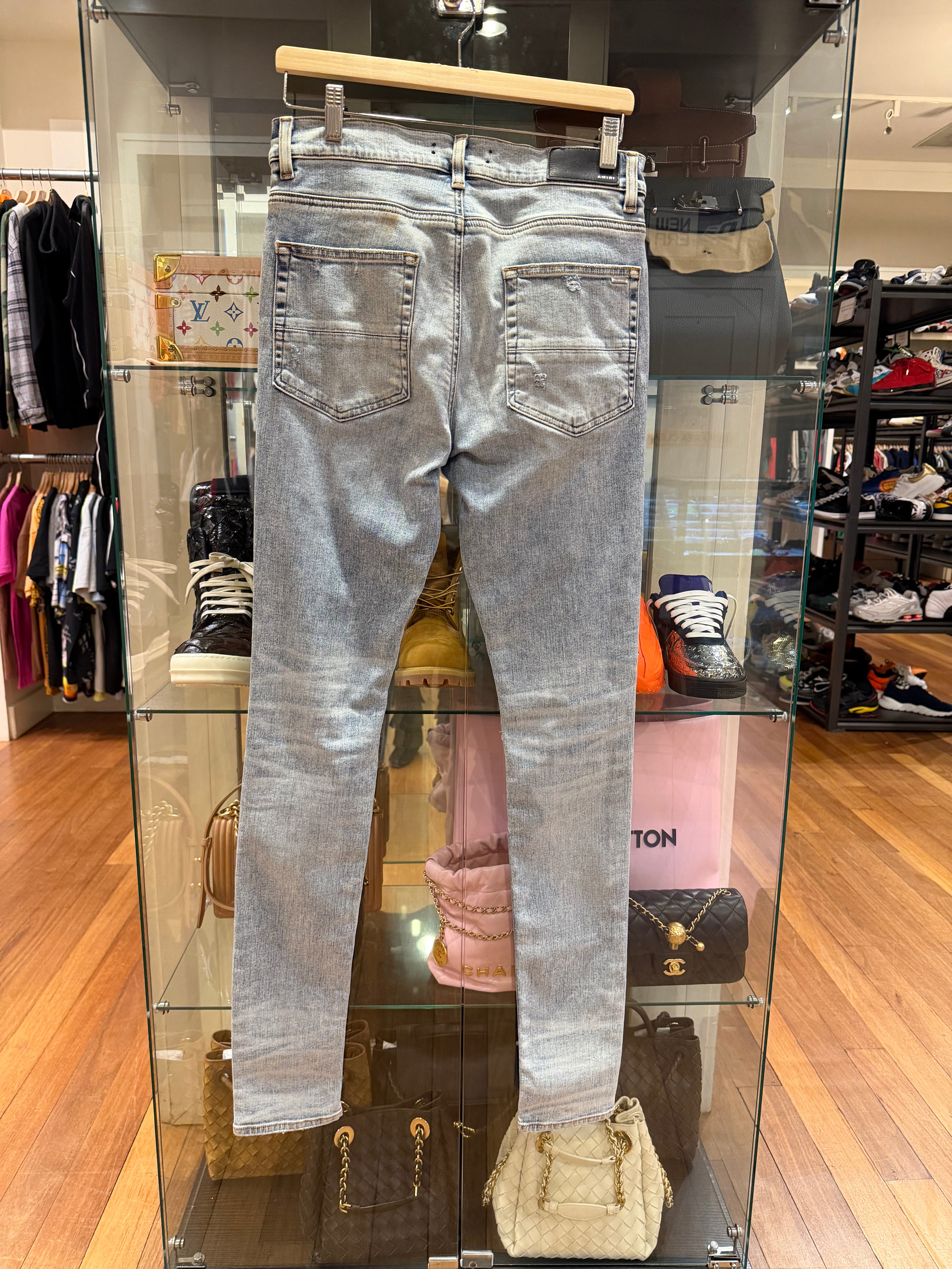 Amiri Pajama Art Patch Skinny Denim Jeans- Blue