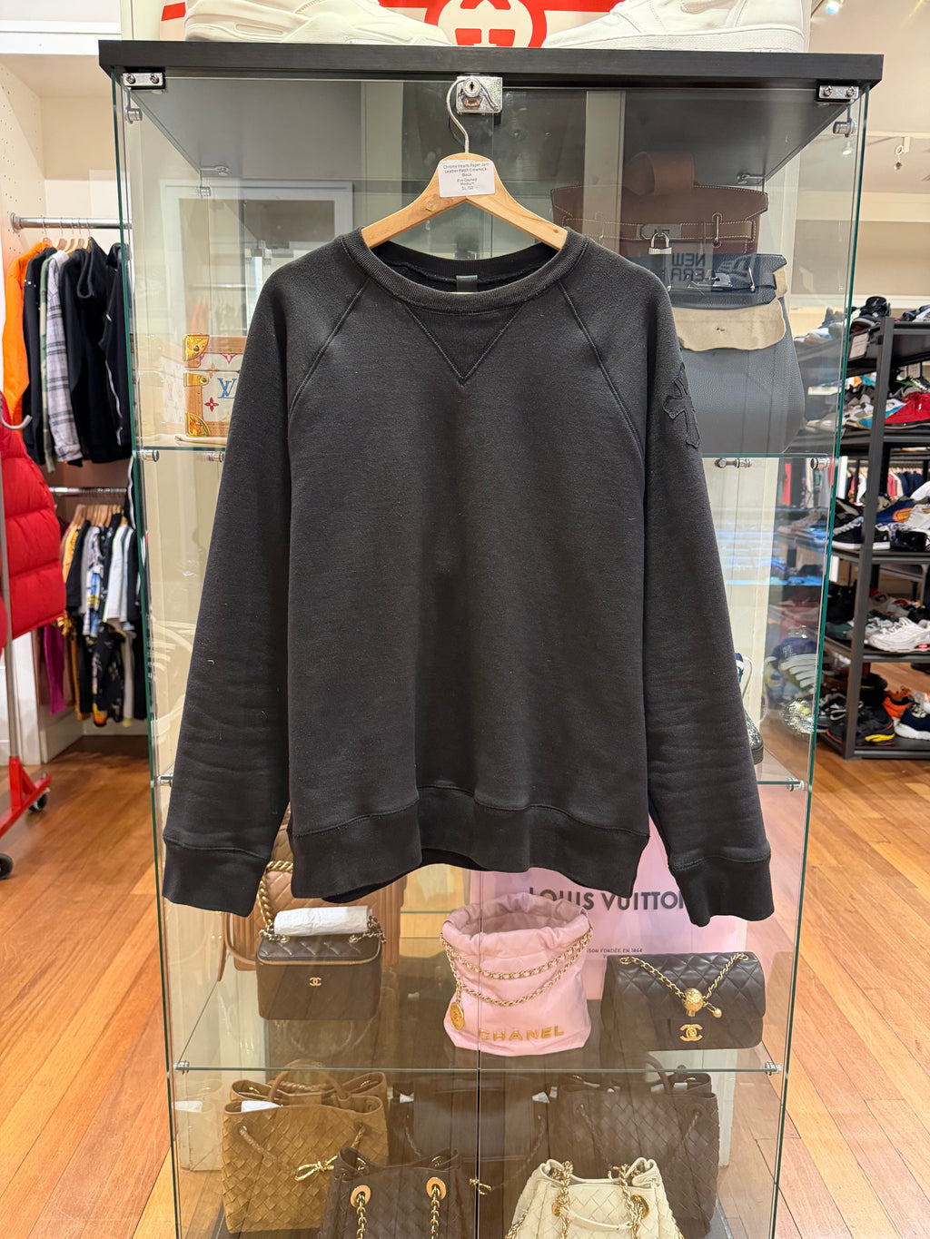 Chrome Hearts Paper Jam Leather Patch Crewneck-Black