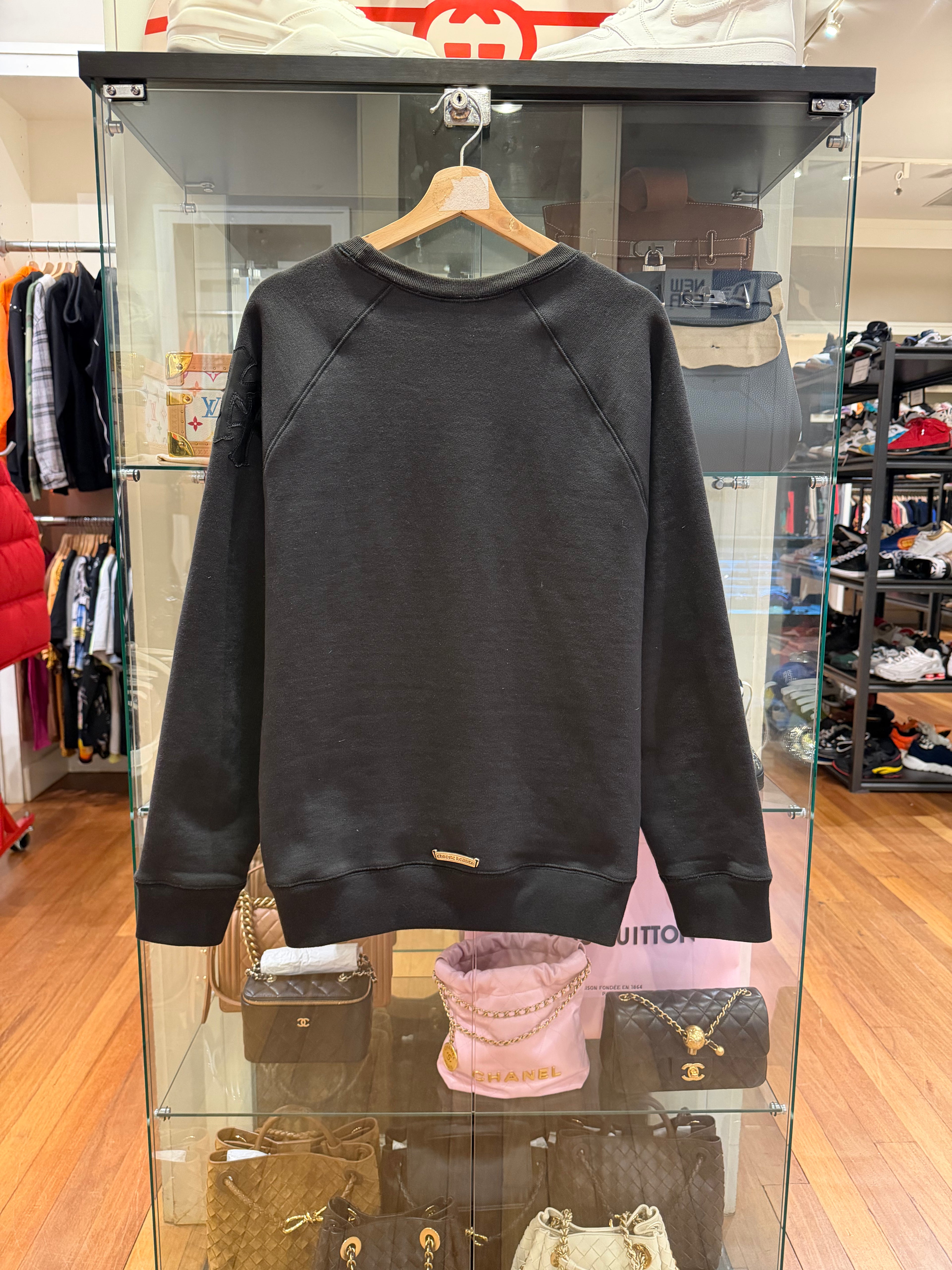 Chrome Hearts Paper Jam Leather Patch Crewneck-Black