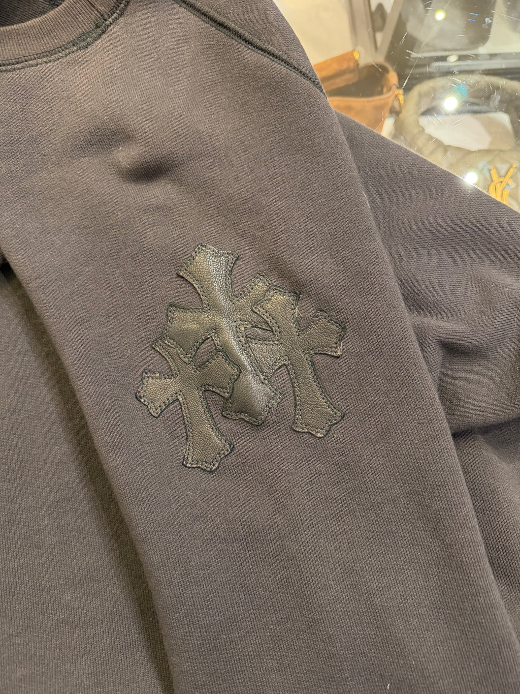 Chrome Hearts Paper Jam Leather Patch Crewneck-Black