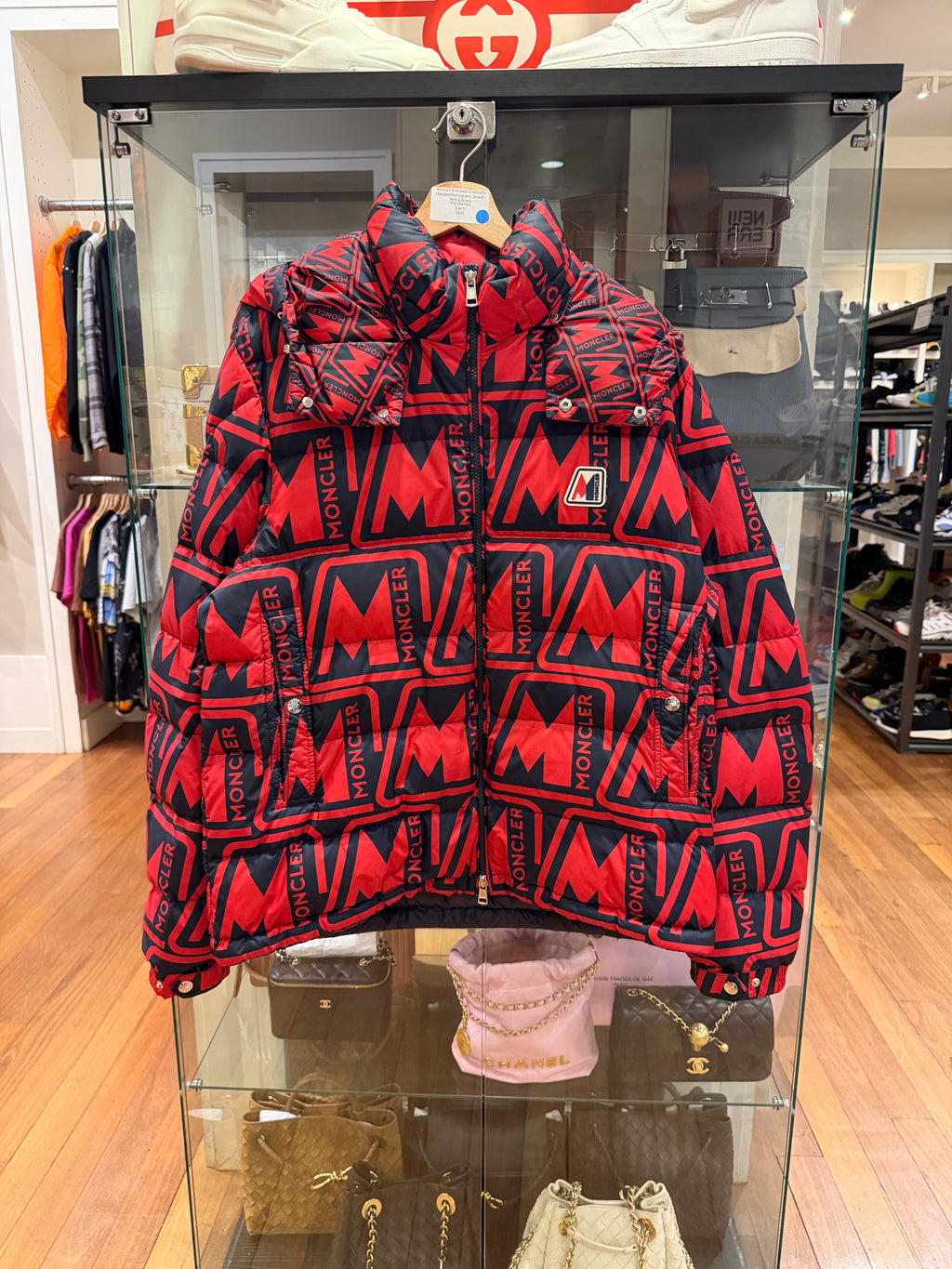 Moncler Frioland Giubbotto Hooded Monogram Jacket -
Red & Black