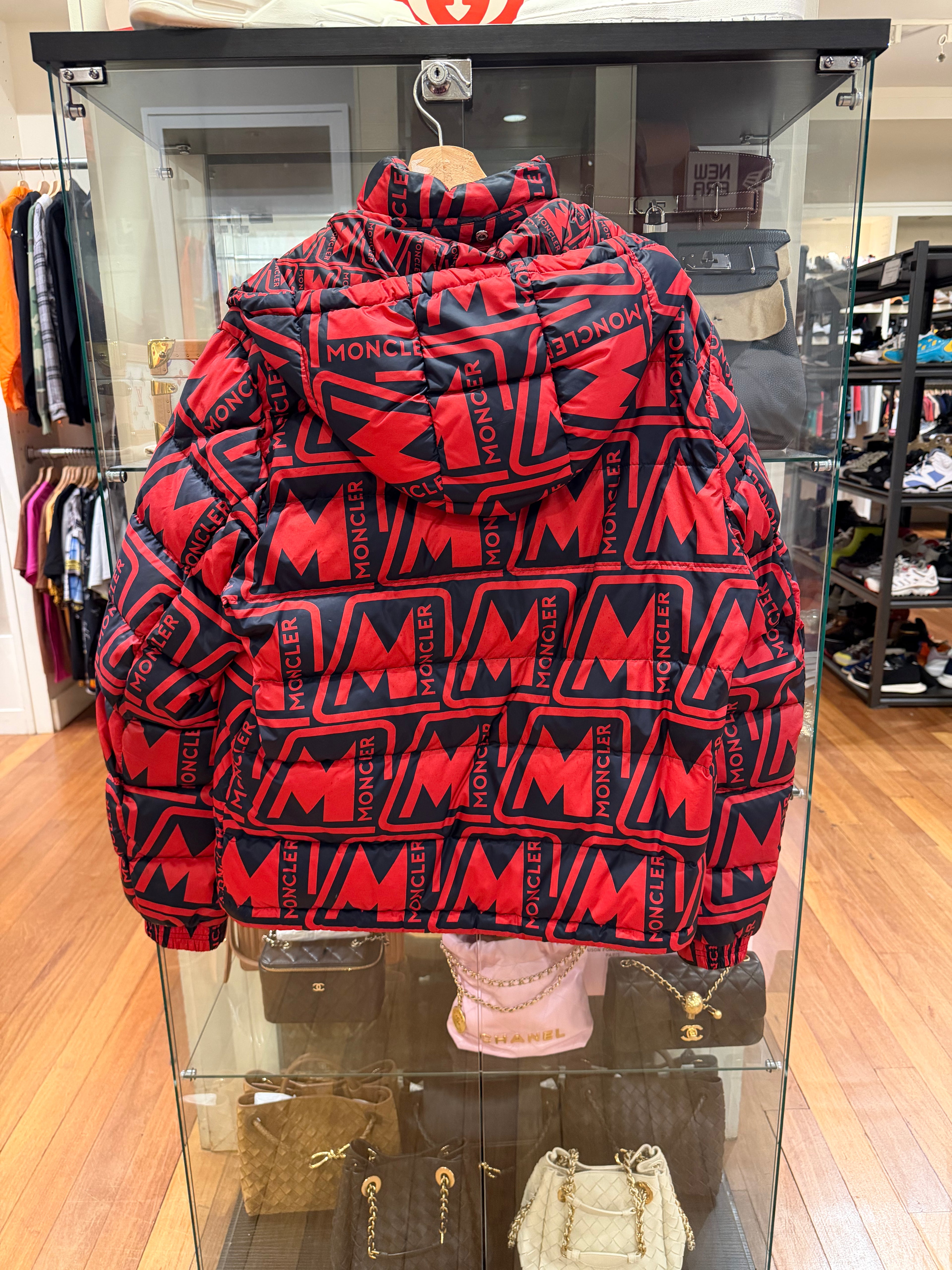 Moncler Frioland Giubbotto Hooded Monogram Jacket -
Red & Black