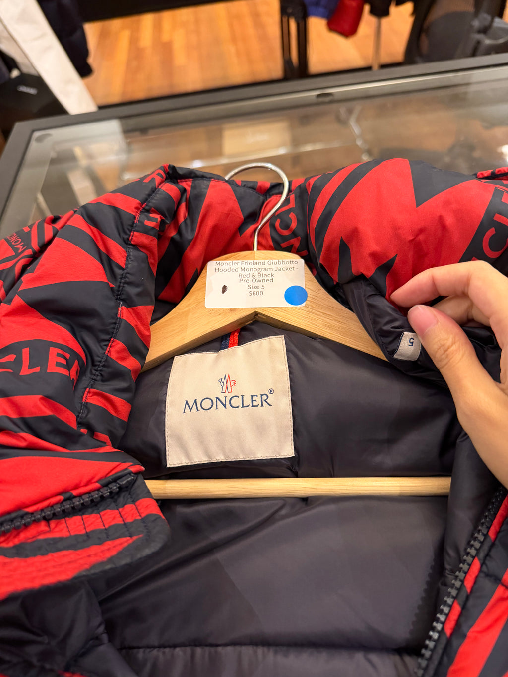 Moncler Frioland Giubbotto Hooded Monogram Jacket -
Red & Black