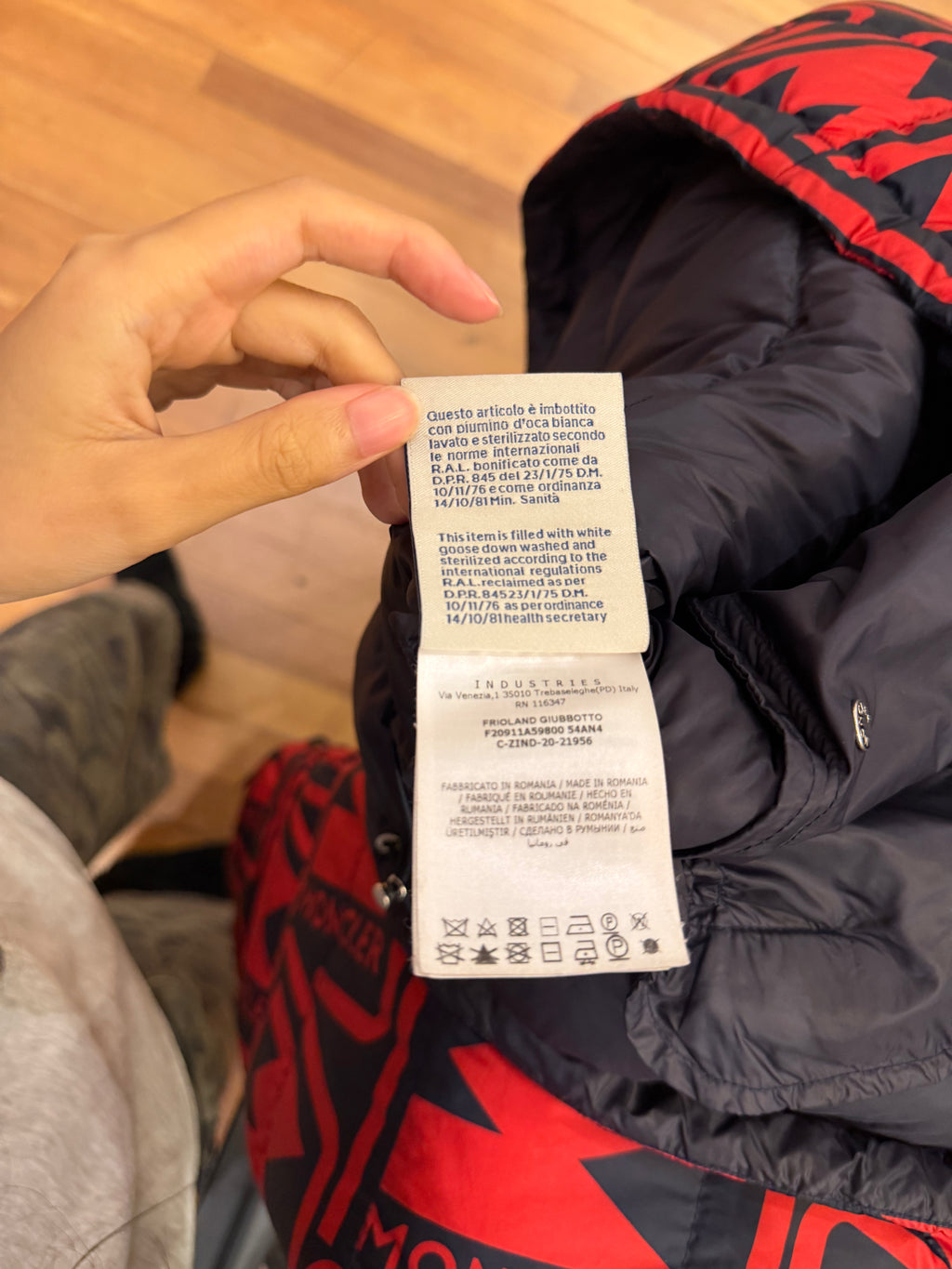 Moncler Frioland Giubbotto Hooded Monogram Jacket -
Red & Black