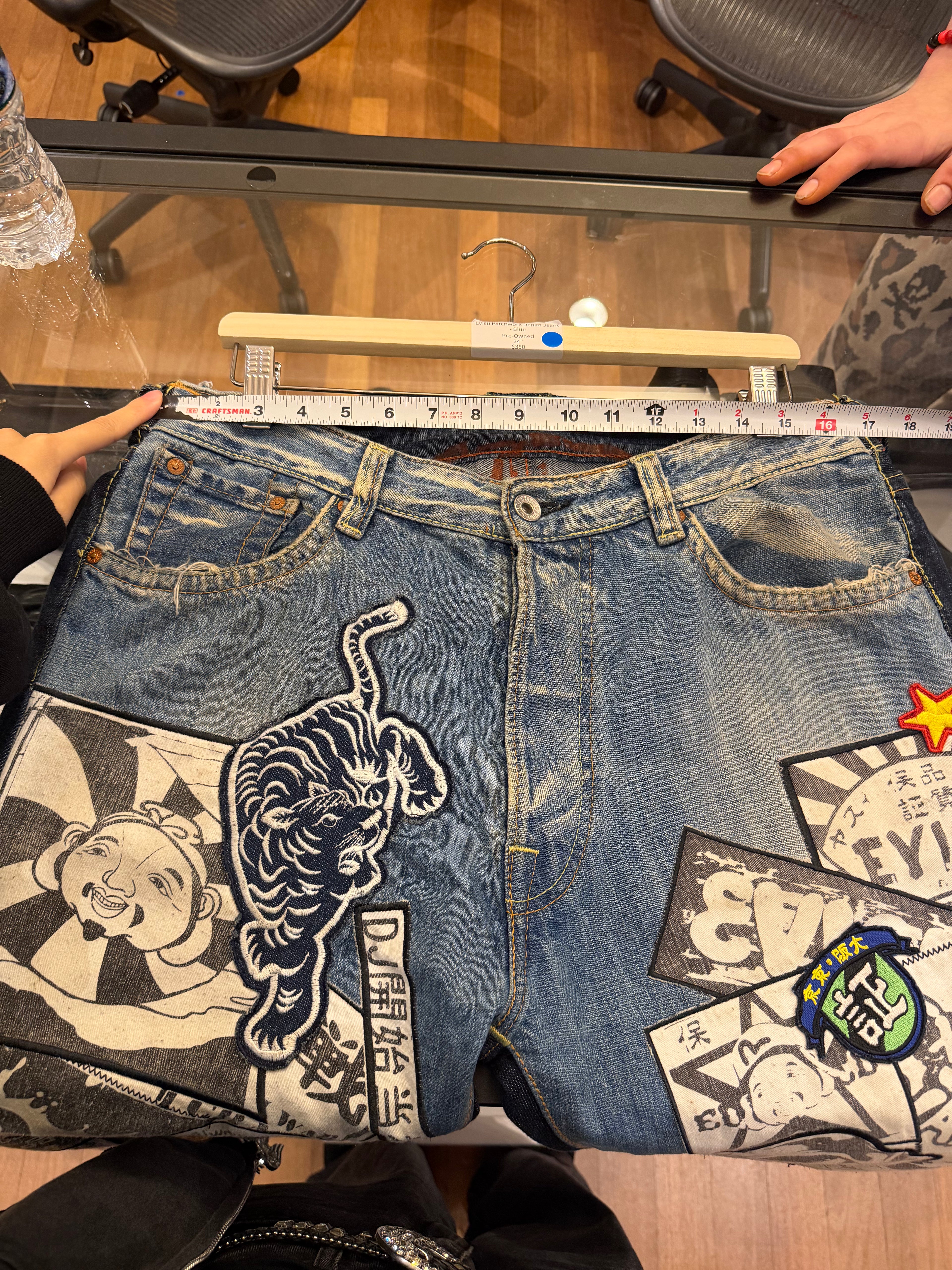 Evisu Patchwork Denim Jeans
- Blue