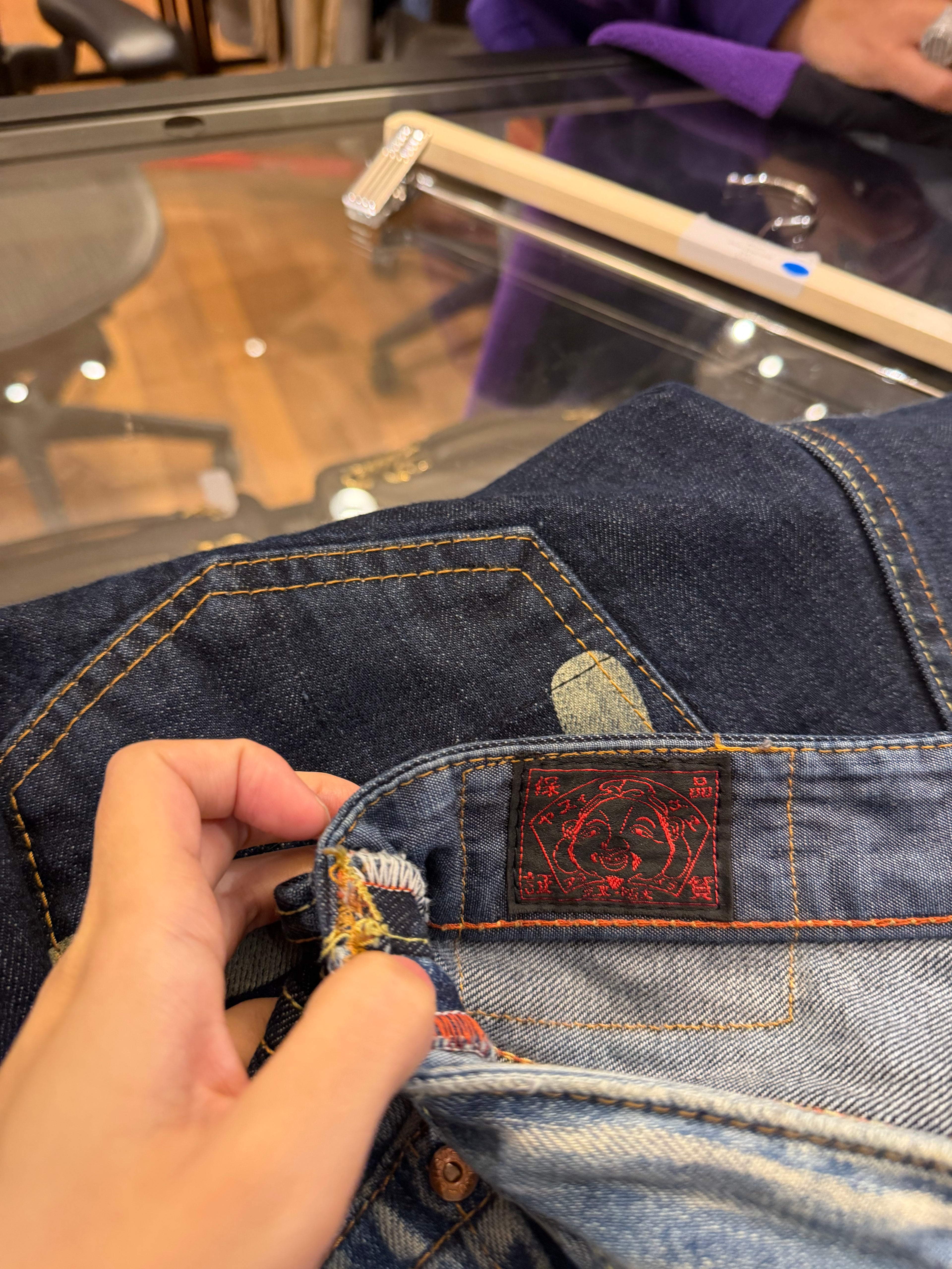 Evisu Patchwork Denim Jeans
- Blue