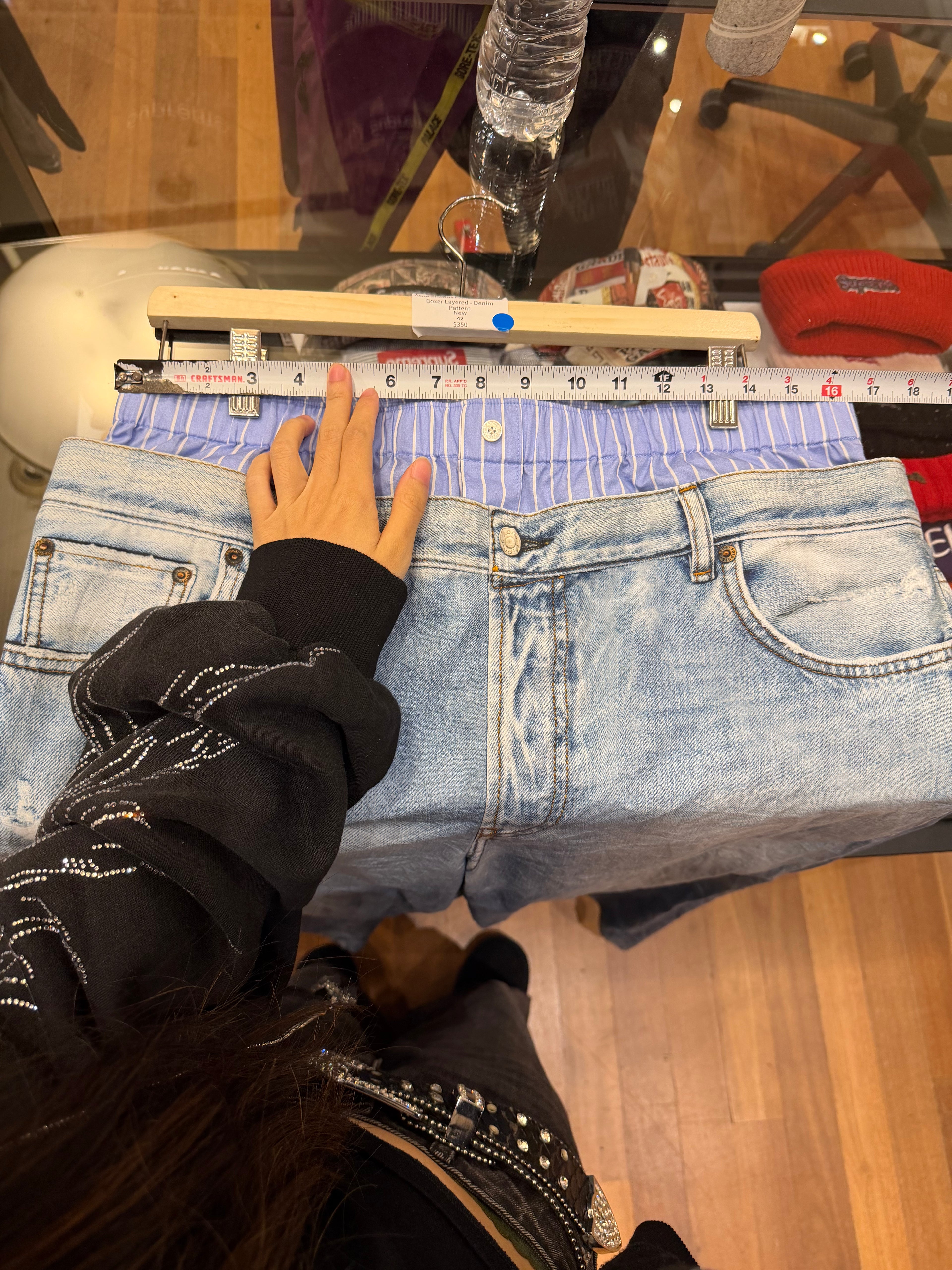 Acne Studios Pinstripe Boxer Layered Denim Pattern