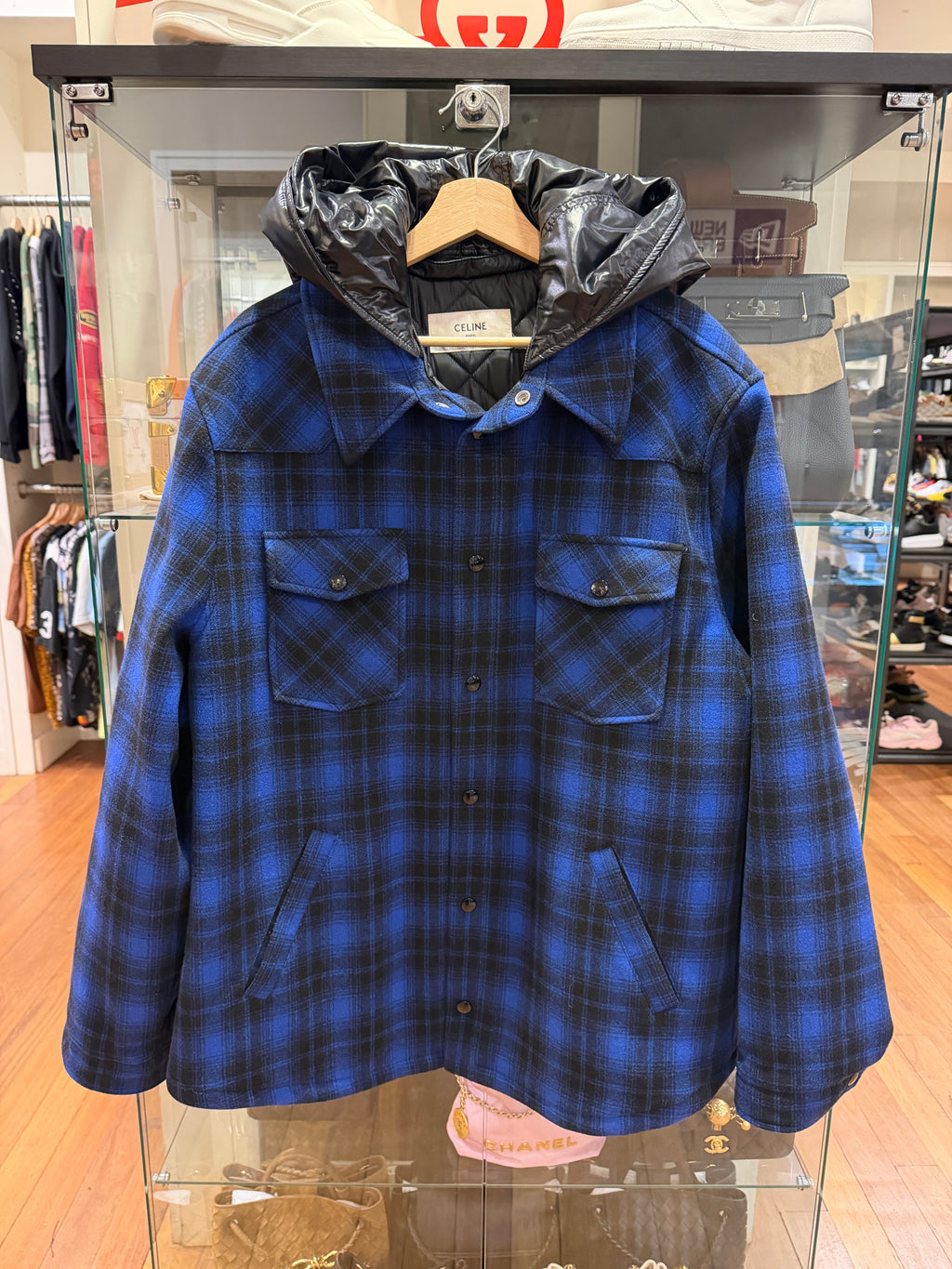 Celine Wool Checkered Insulated Button Up