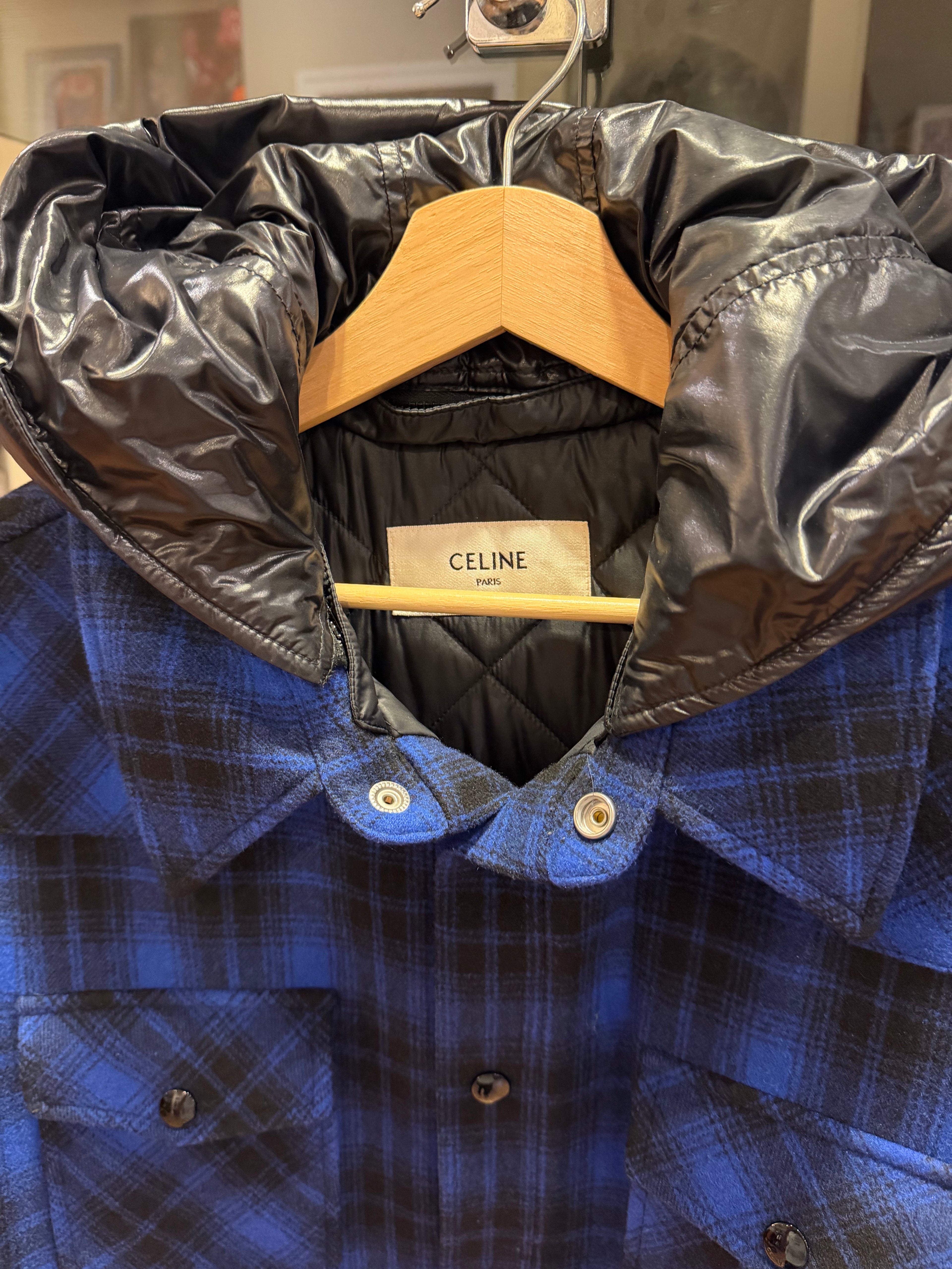 Celine Wool Checkered Insulated Button Up