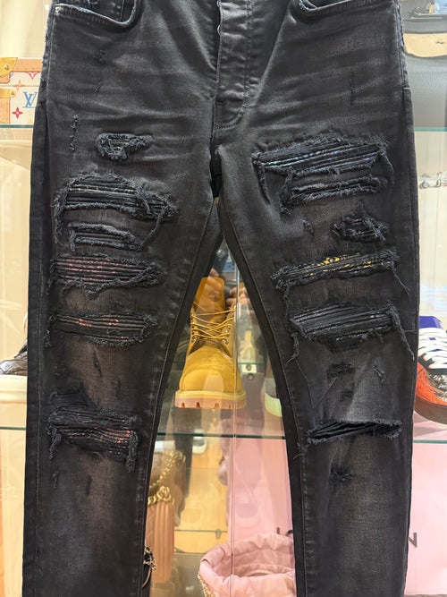 Amiri Rainbow Paisley Thrasher Jeans with Patches