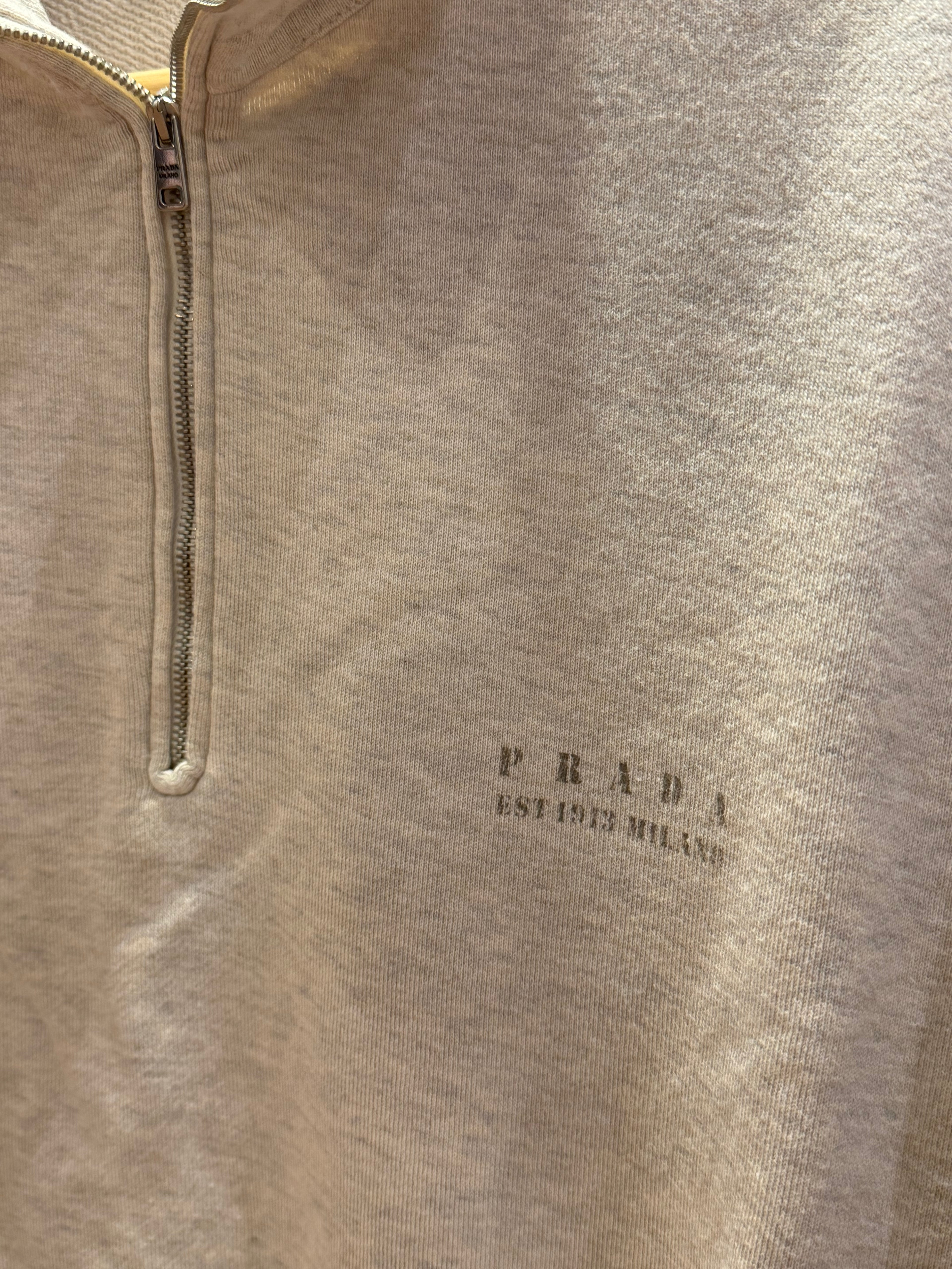 Prada Logo Printed Straight Hem Polo Shirt (Quarter-Zip)