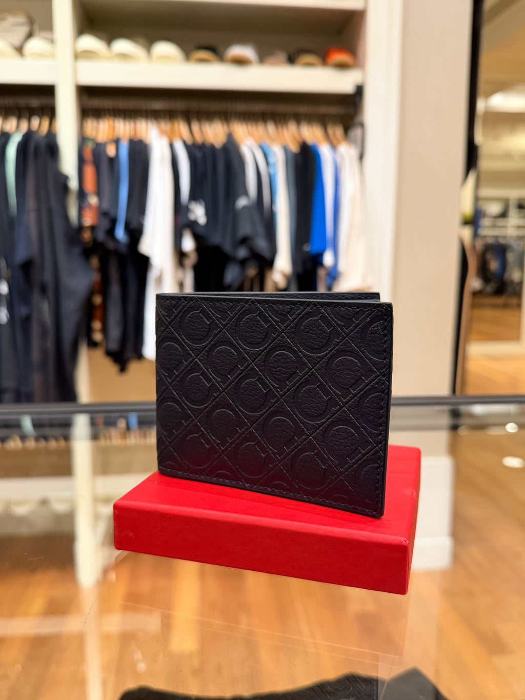 Salvatore Ferragamo Gancini Pattern Embossed Leather Bifold Wallet