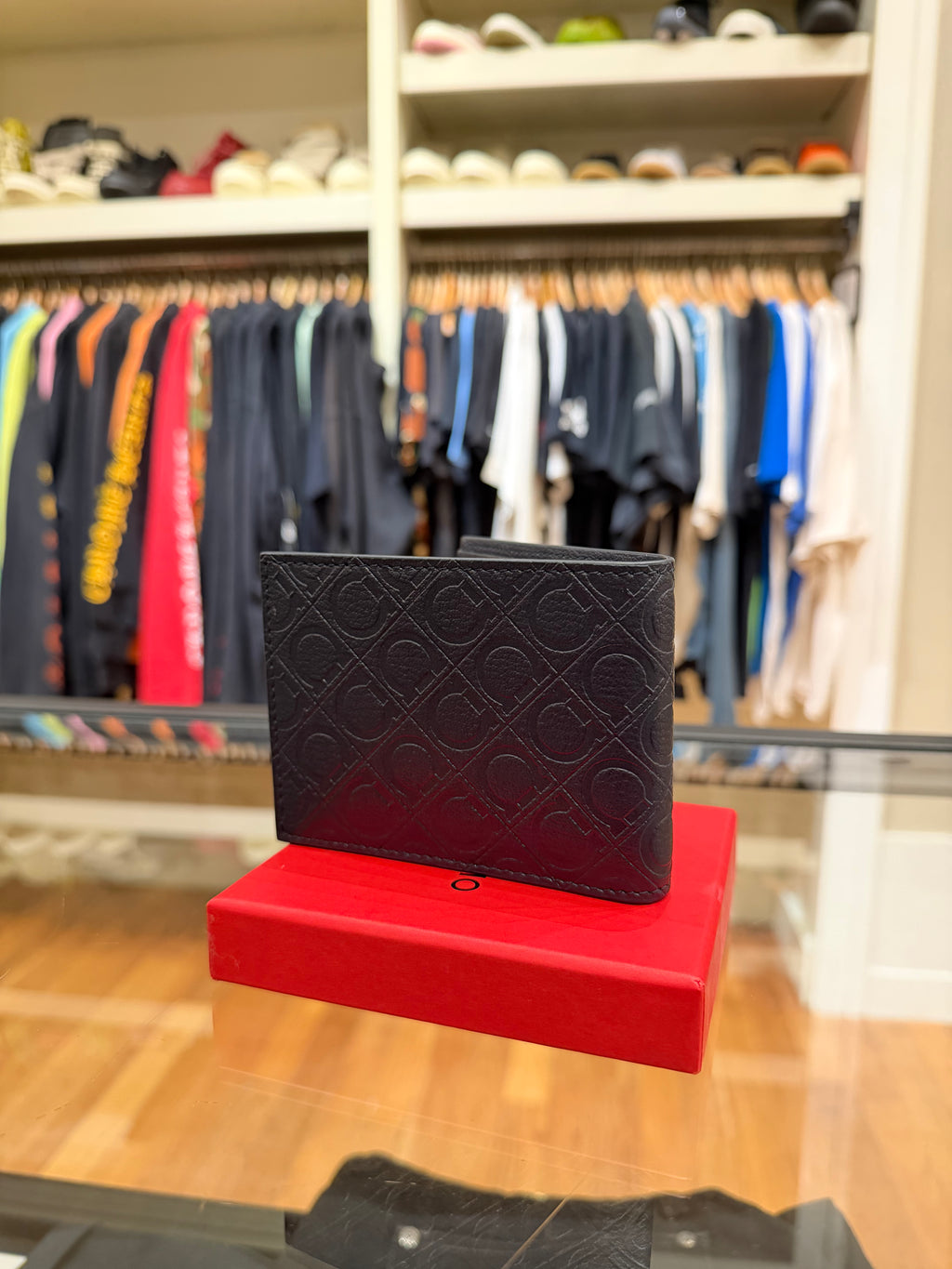 Salvatore Ferragamo Gancini Pattern Embossed Leather Bifold Wallet