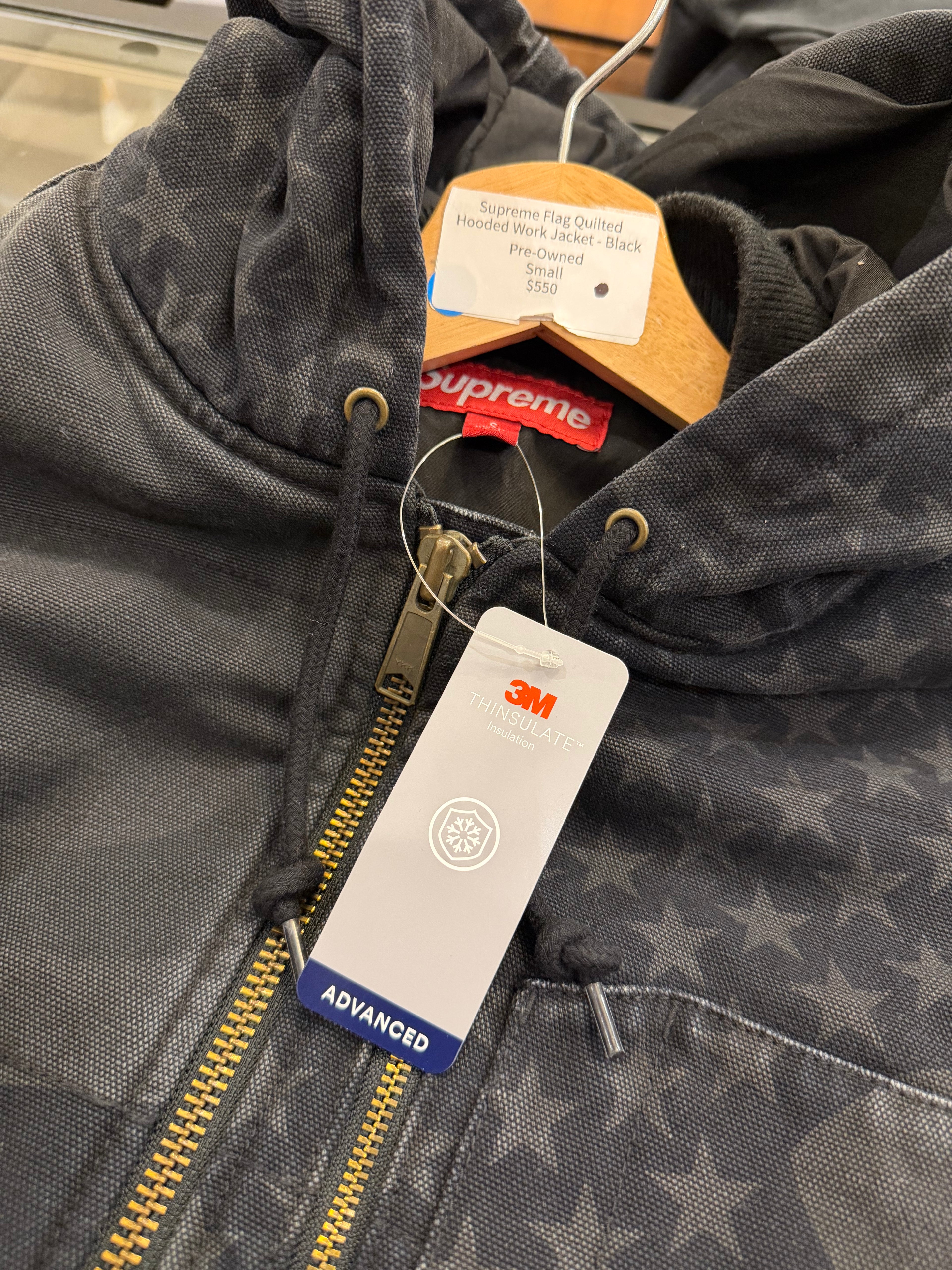 Supreme Flag Quilted
Hooded Work Jacket - Black