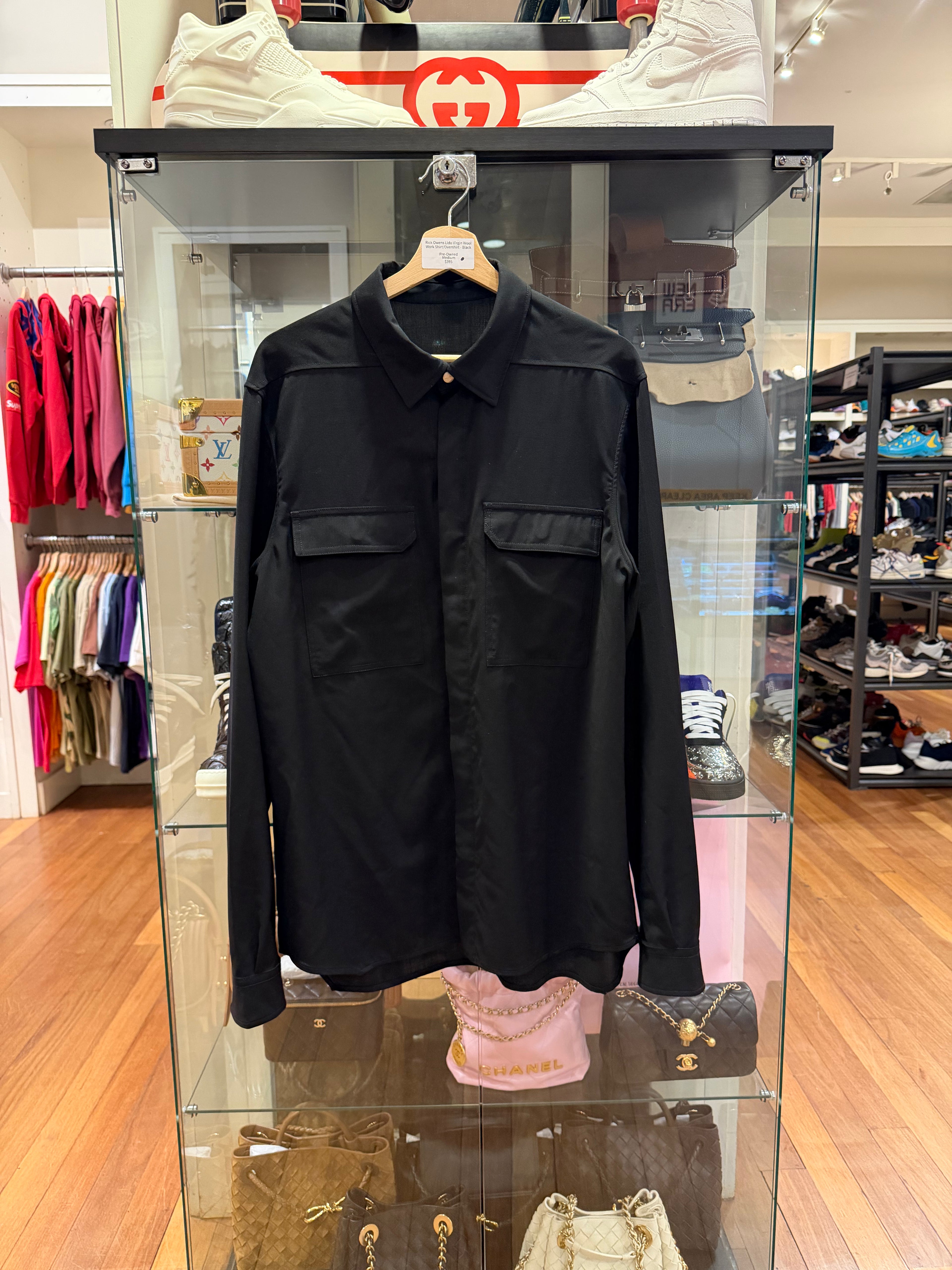 Rick Owens Lido Virgin Wool Work Shirt/Overshirt - Black