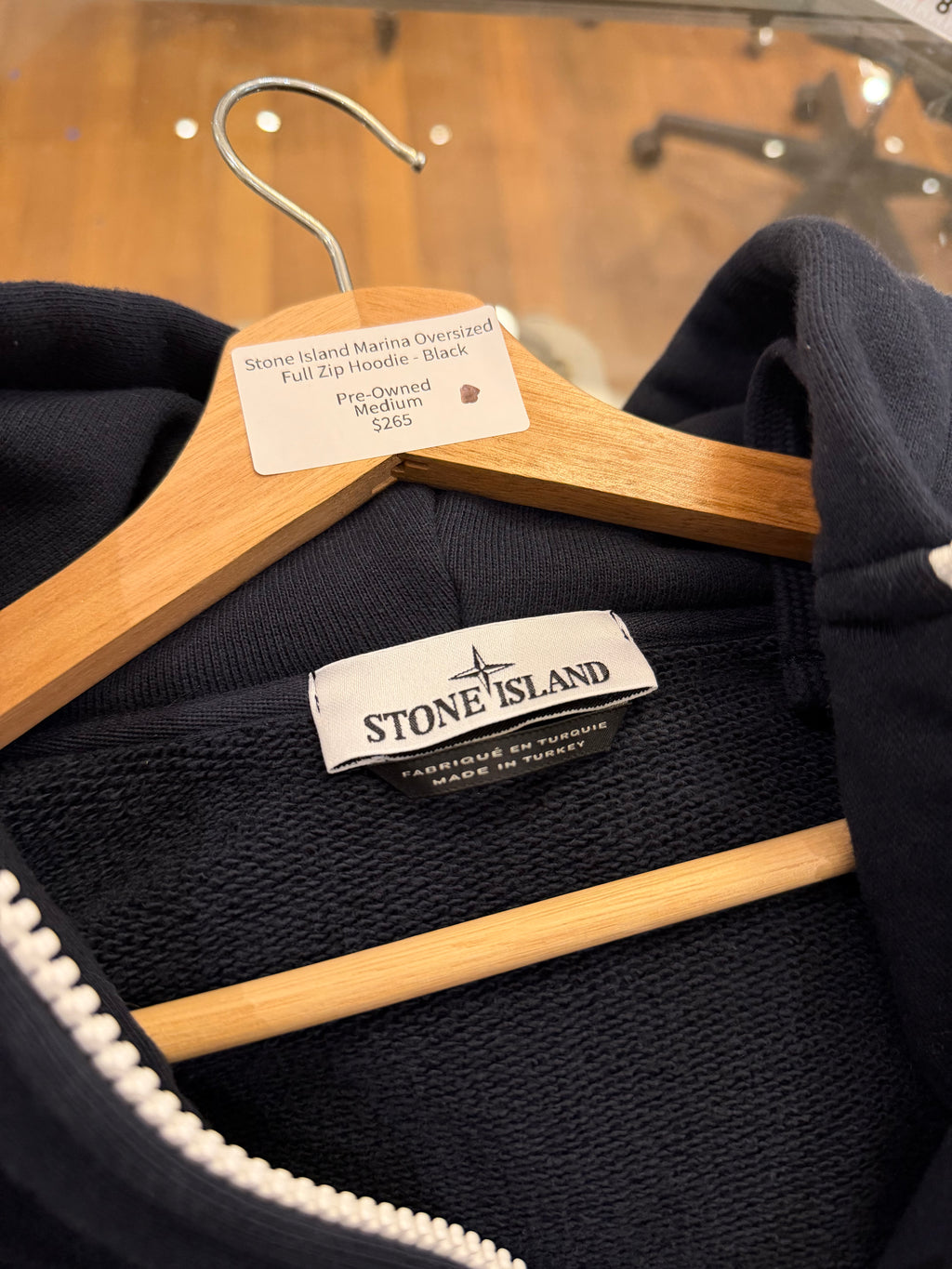 Stone Island Marina Fleece OversizedFull Zip Hoodie - Black