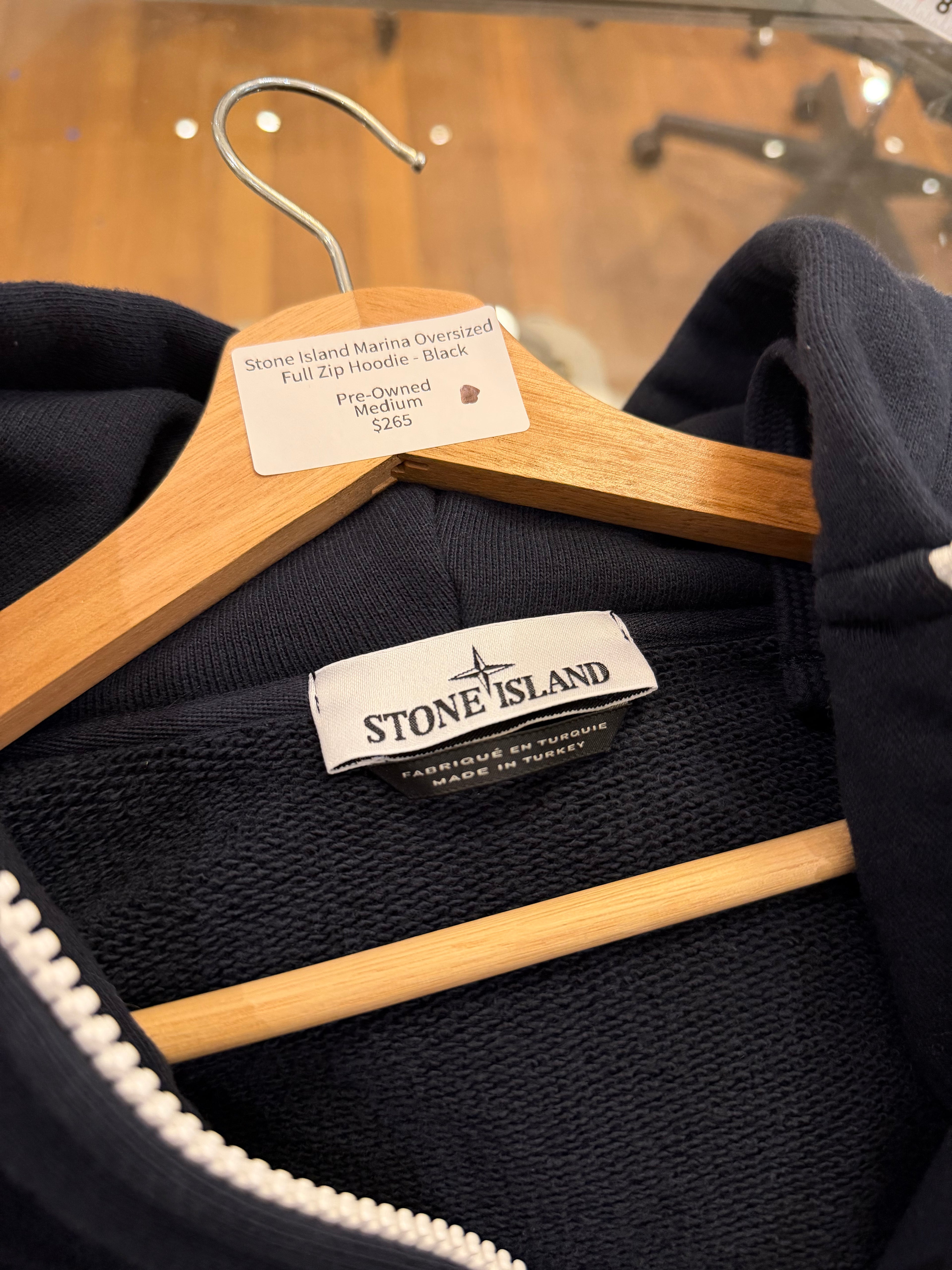 Stone Island Marina Fleece OversizedFull Zip Hoodie - Black