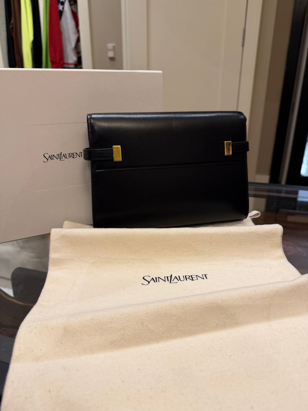 Saint Laurent Black Calfskin Medium Manhattan Shoulder Bag