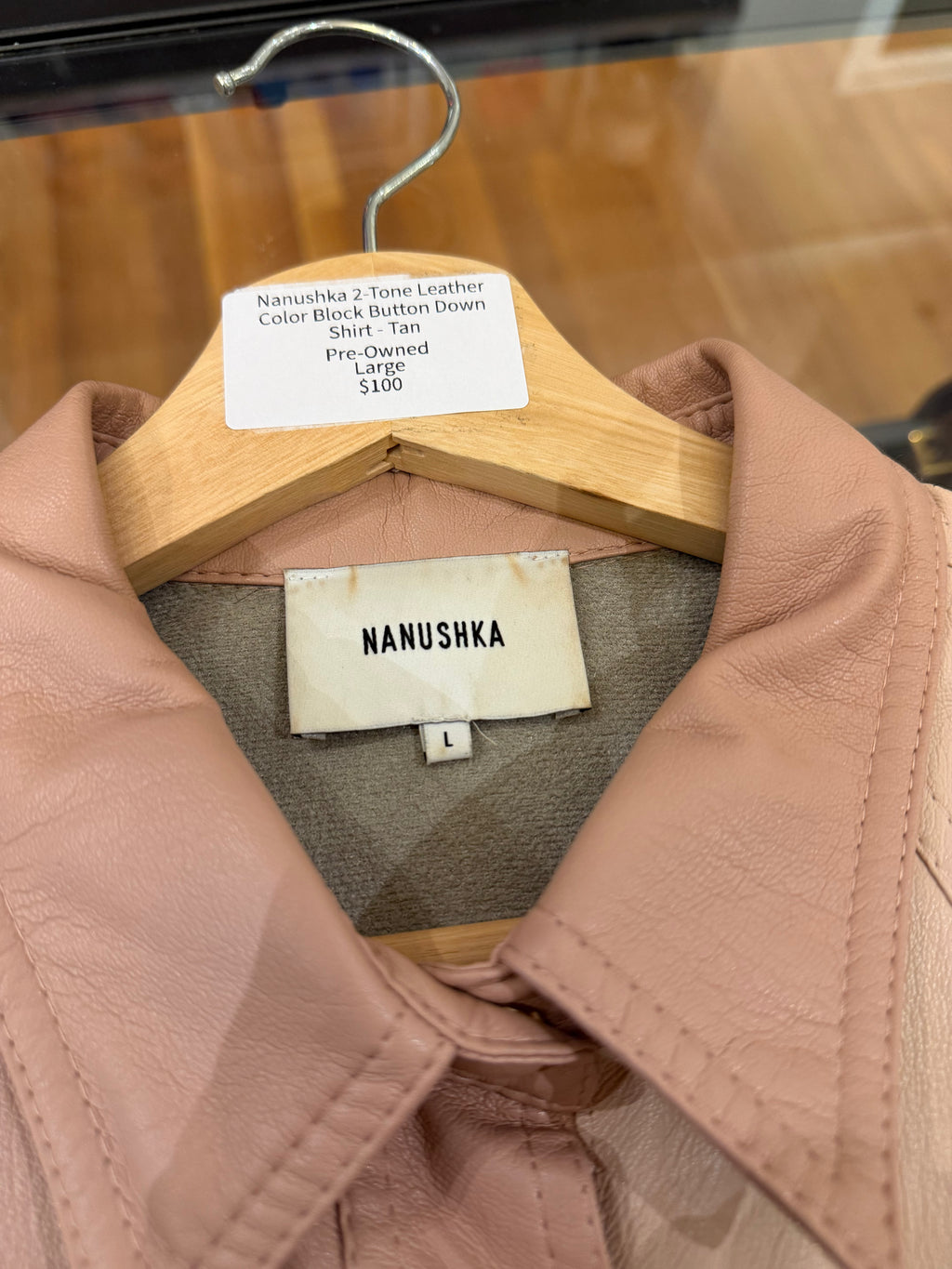 Nanushka 2-Tone Leather Color Block Button Down
Shirt - Tan