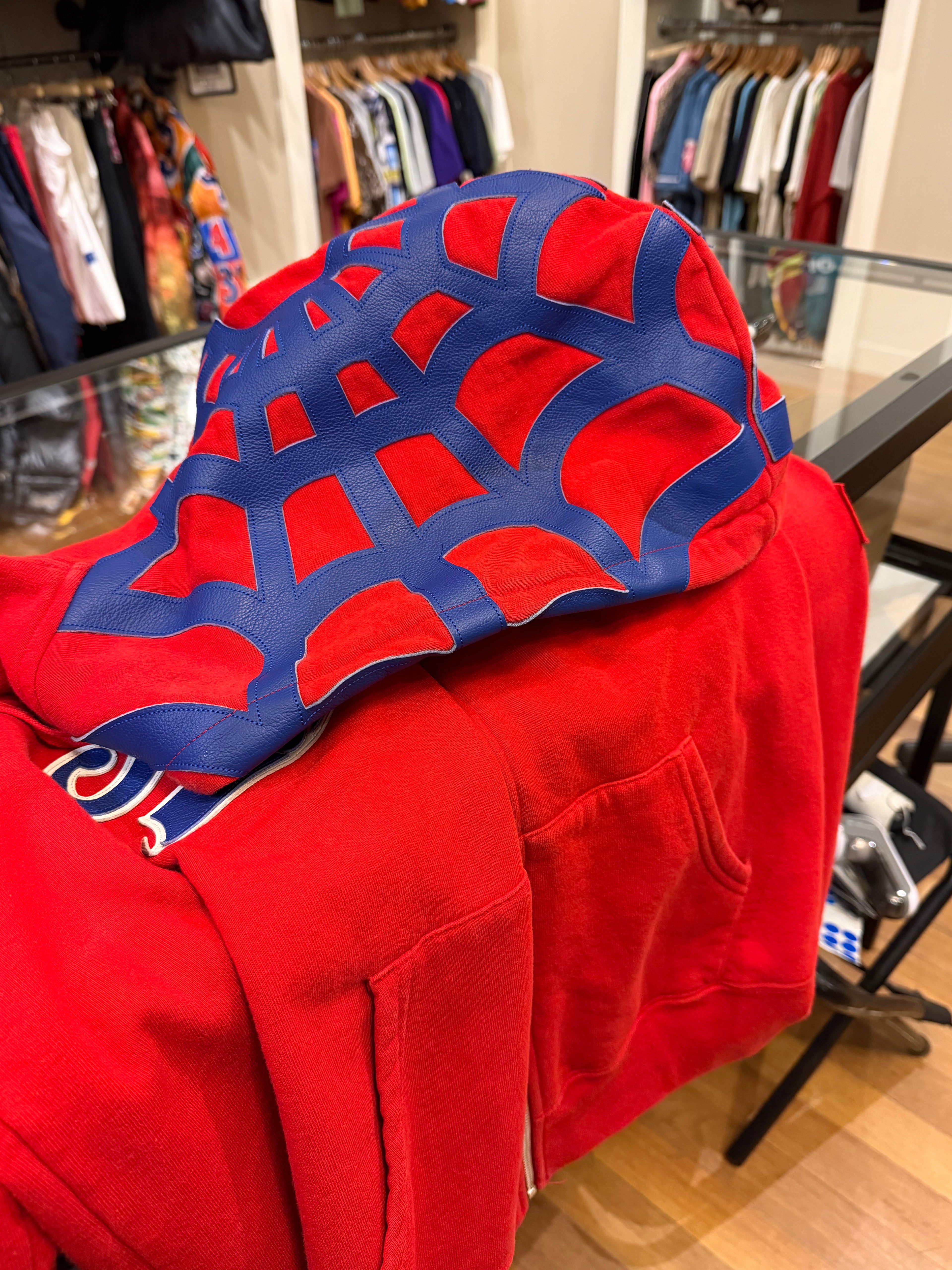 Supreme Vanson Leathers
Spider Web Zip Up Hoodie - Red