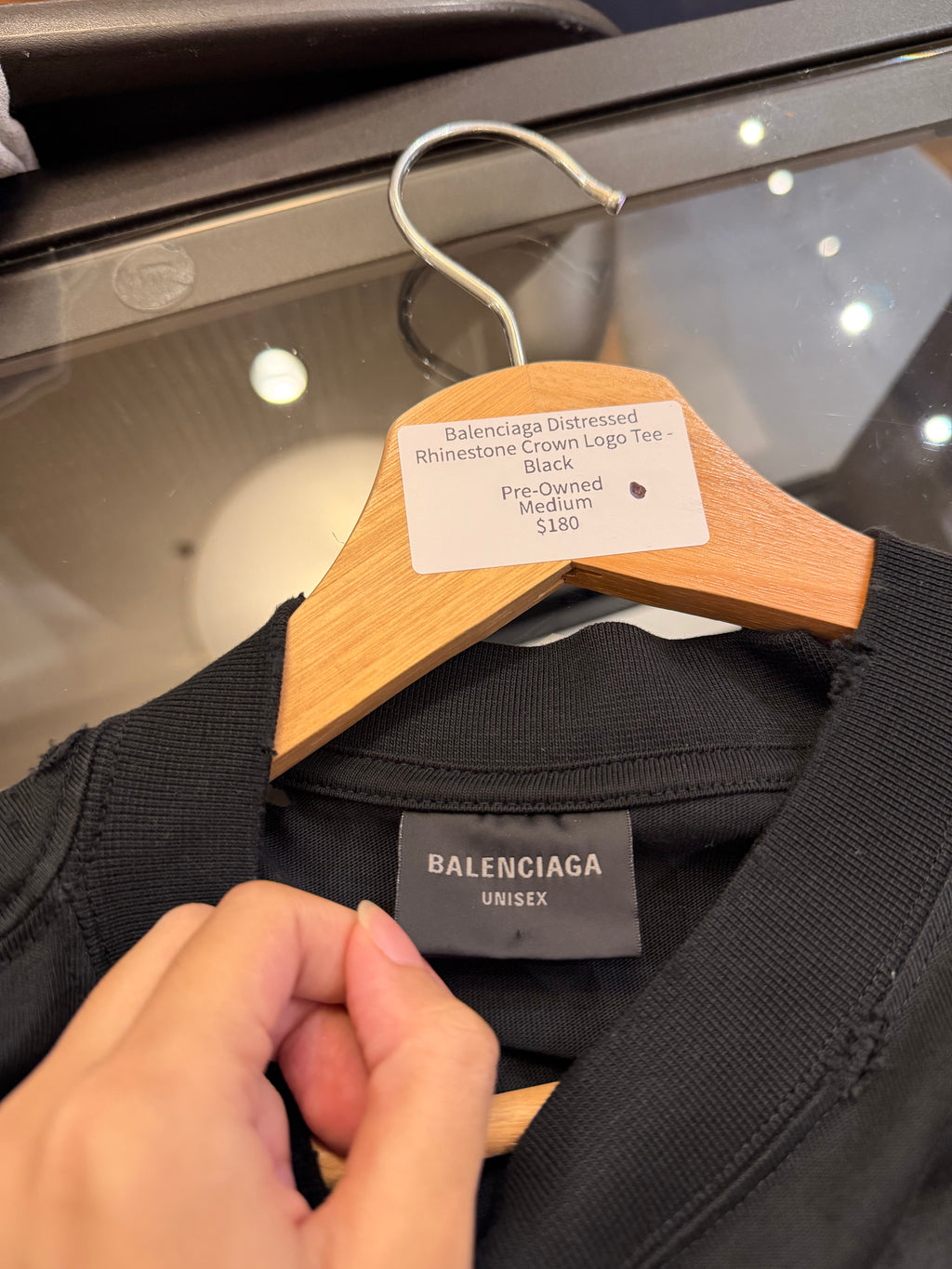 Balenciaga Distressed
Rhinestone Crown Logo Tee