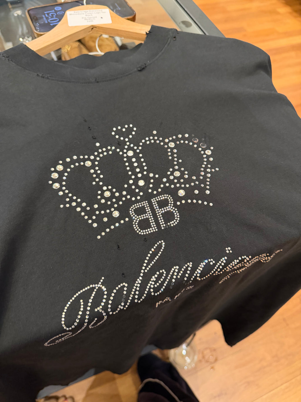 Balenciaga Distressed
Rhinestone Crown Logo Tee