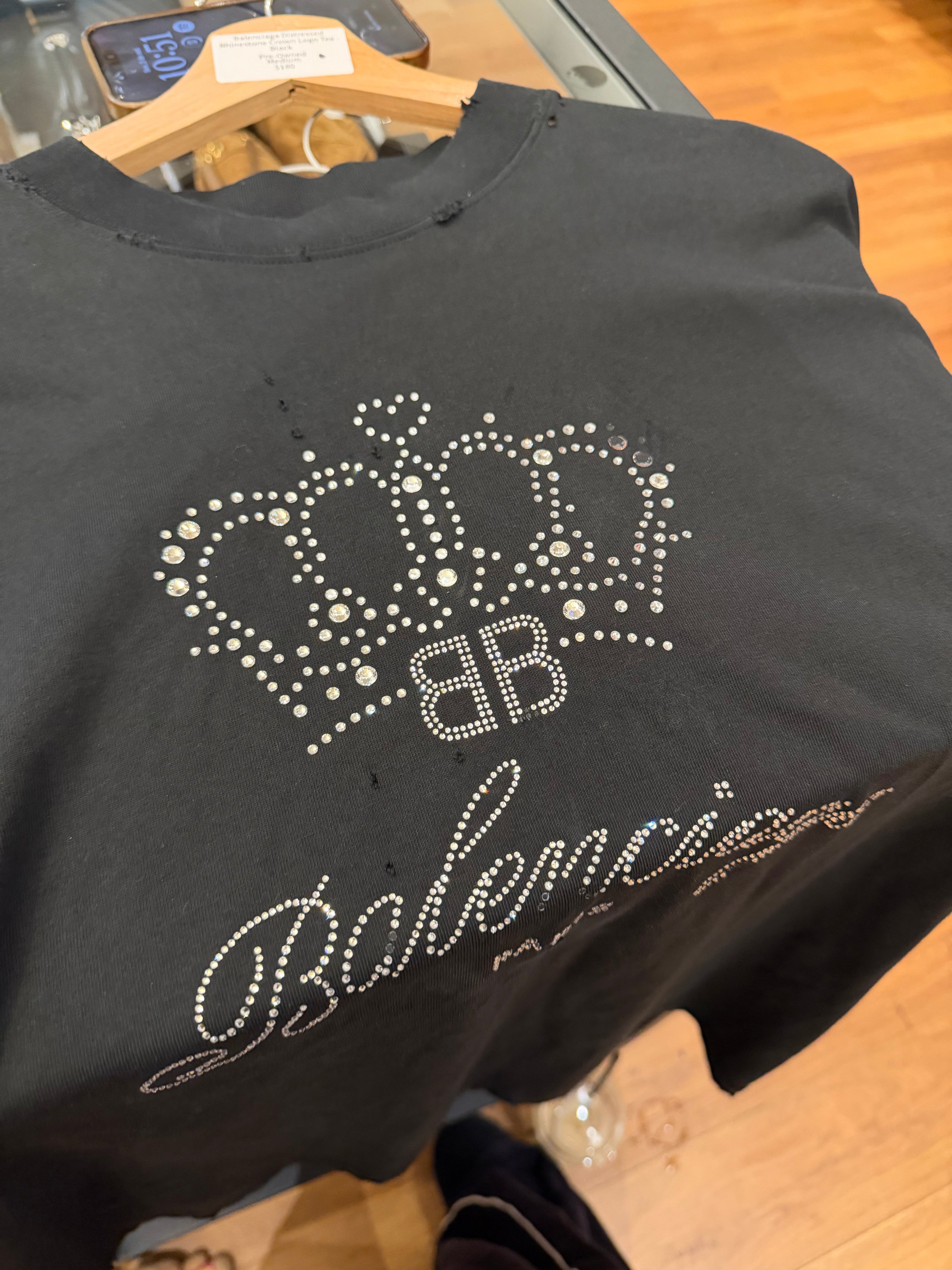 Balenciaga Distressed
Rhinestone Crown Logo Tee