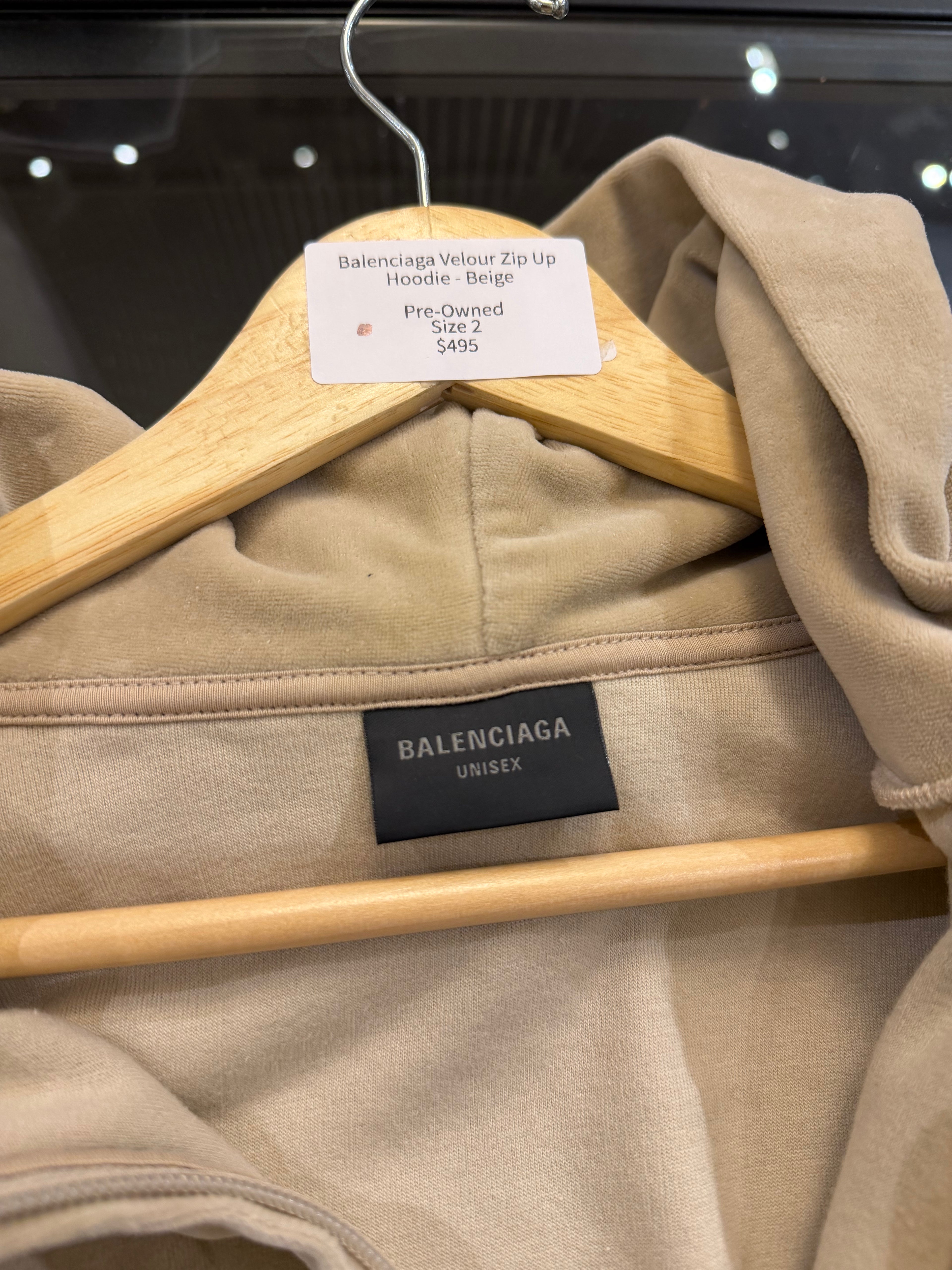 Balenciaga Velour Zip Up
Hoodie - Beige