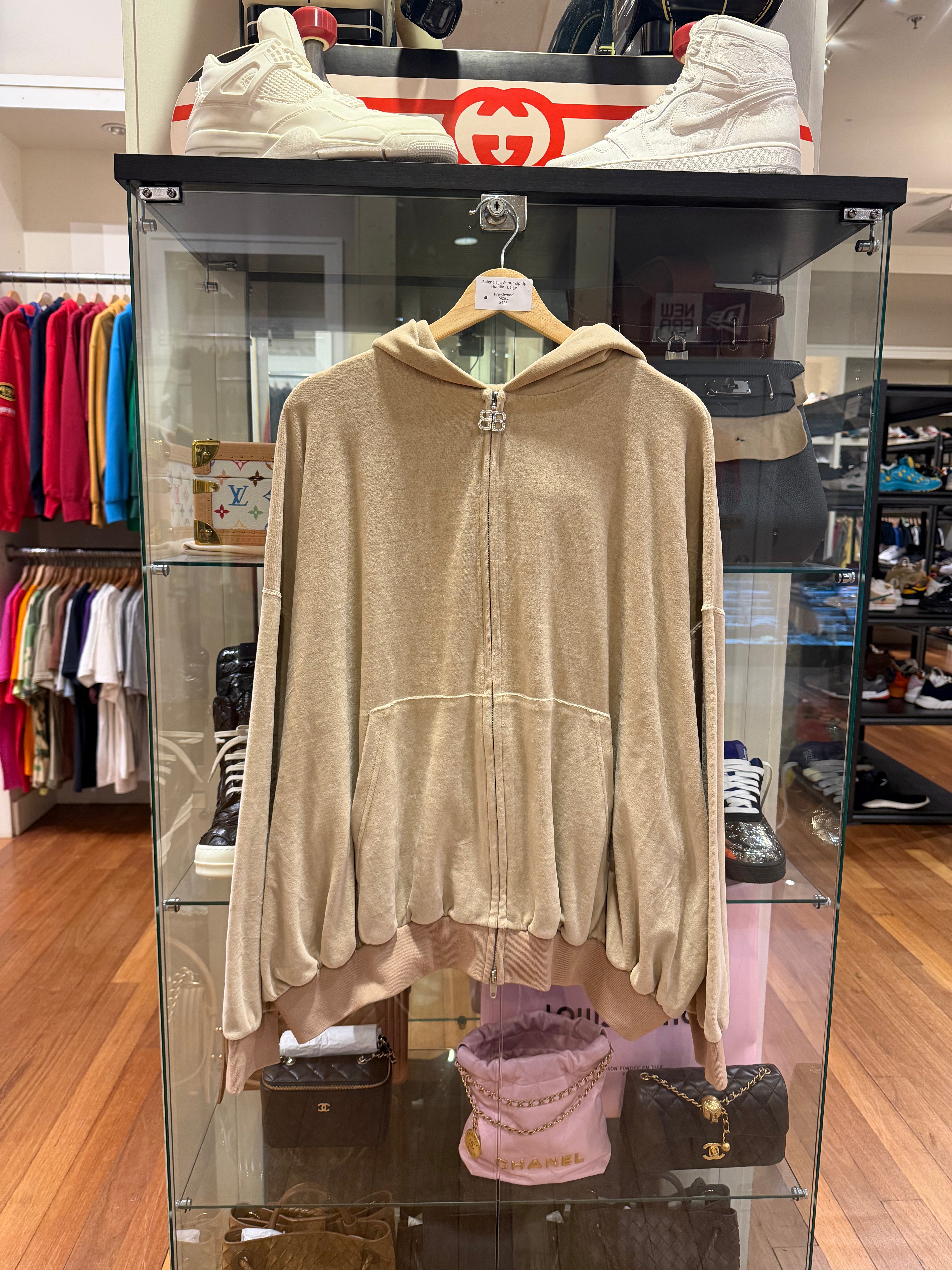 Balenciaga Velour Zip Up
Hoodie - Beige