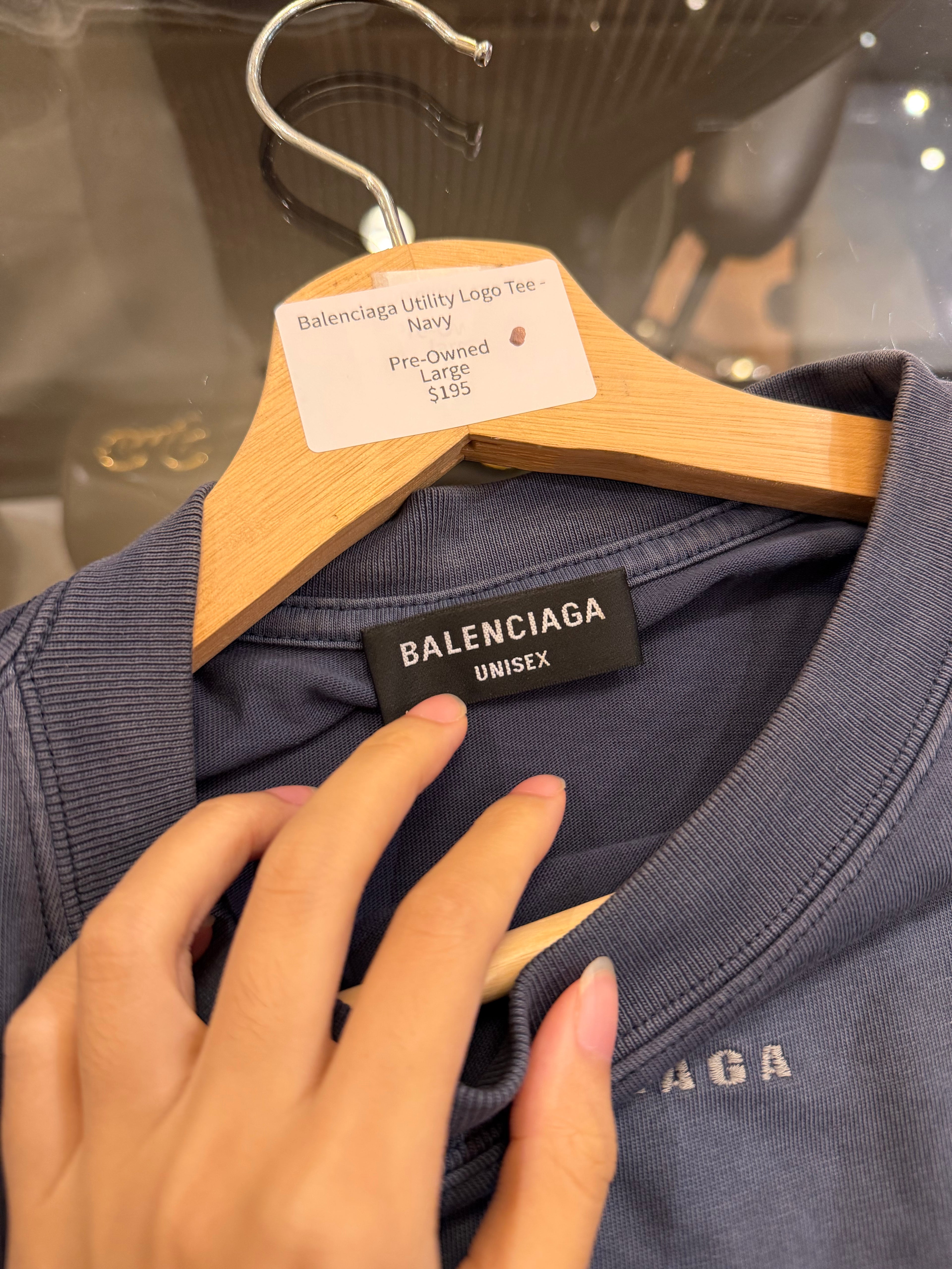Balenciaga Utility Logo Tee -
Navy