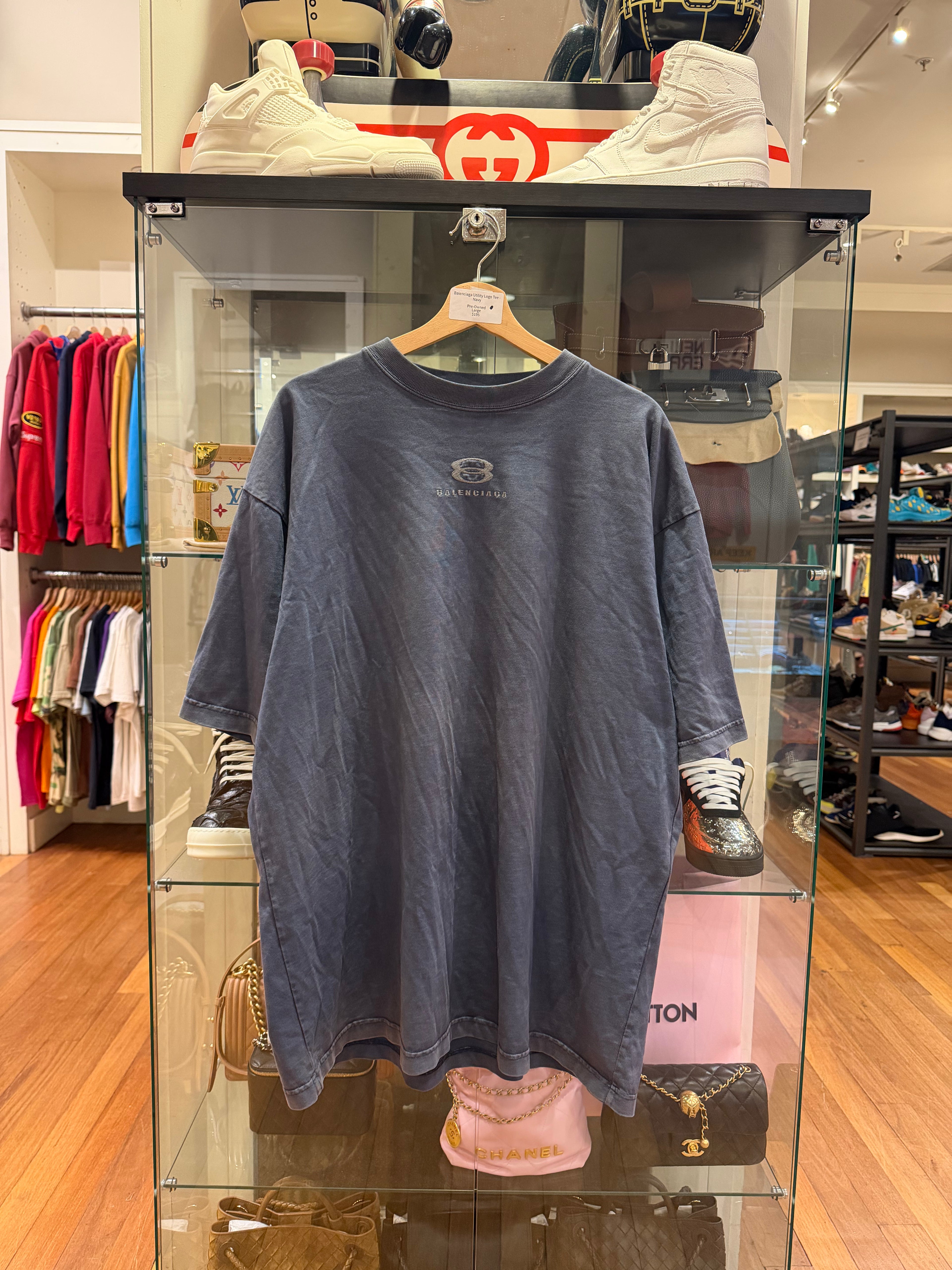 Balenciaga Utility Logo Tee -
Navy