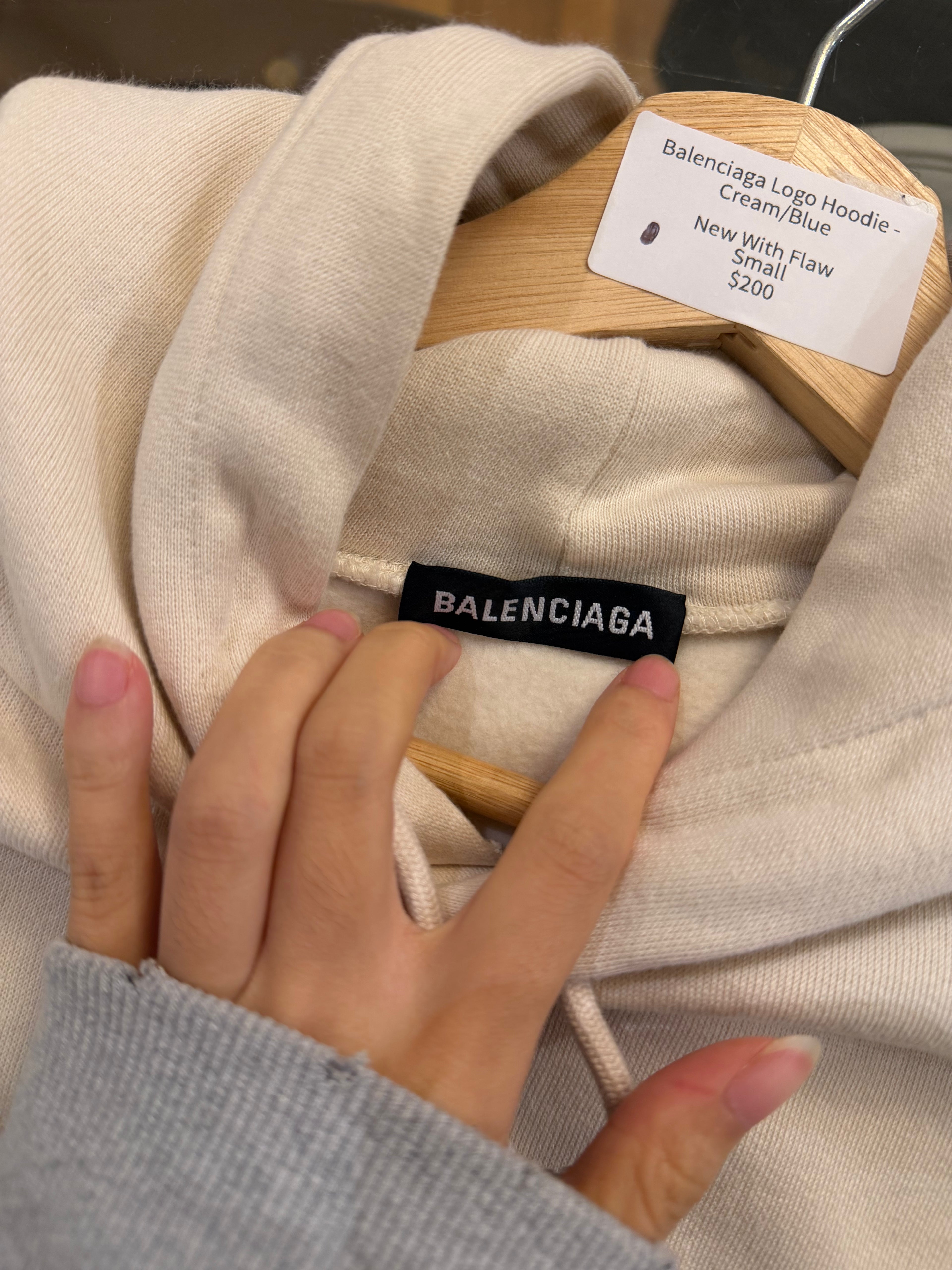Balenciaga Logo Hoodie -
Cream/Blue