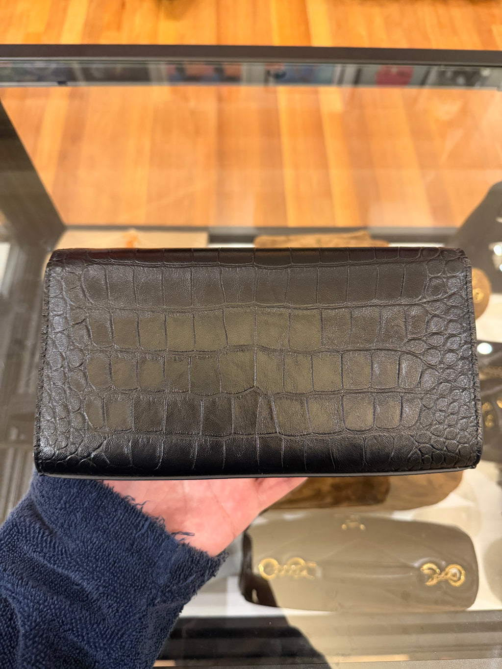 Balenciaga Le City Croc Embossed Leather Wallet w Chain Strap
