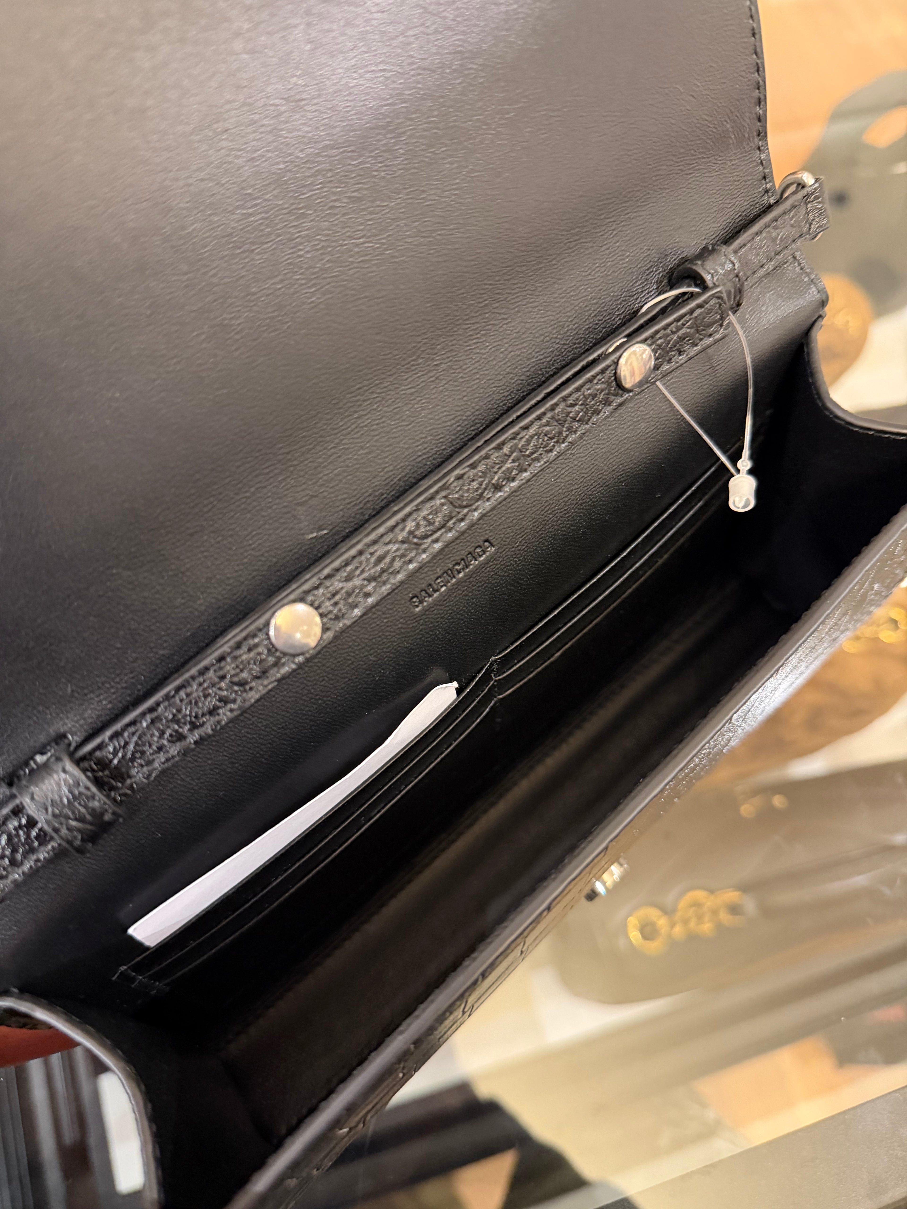 Balenciaga Le City Croc Embossed Leather Wallet w Chain Strap