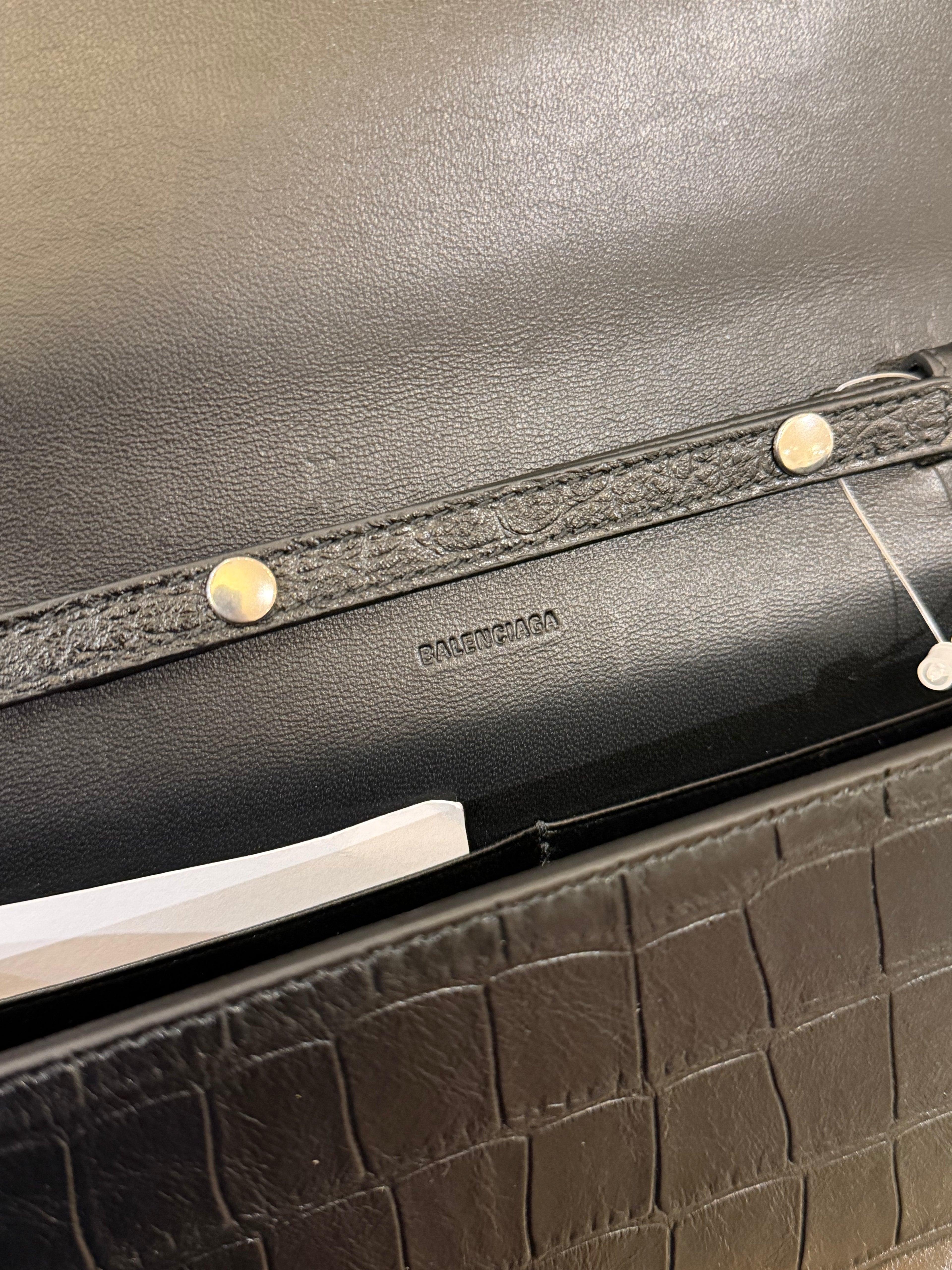 Balenciaga Le City Croc Embossed Leather Wallet w Chain Strap