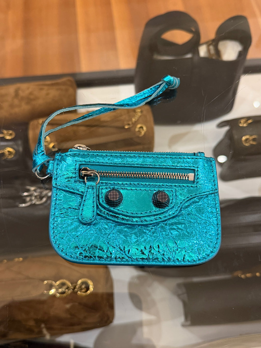Balenciaga Le Cagole Leather Coin Purse - Metallic Blue
