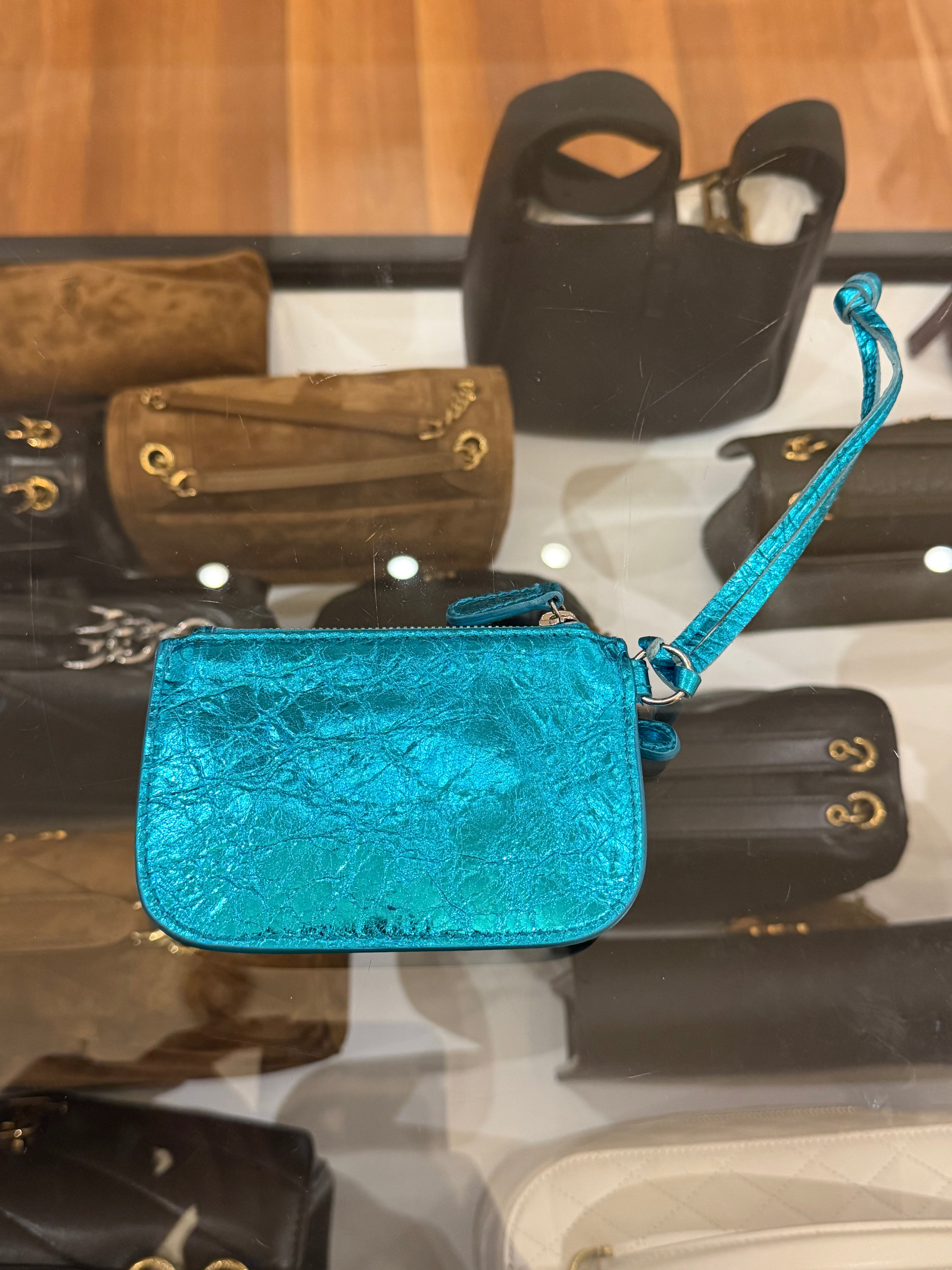 Balenciaga Le Cagole Leather Coin Purse - Metallic Blue