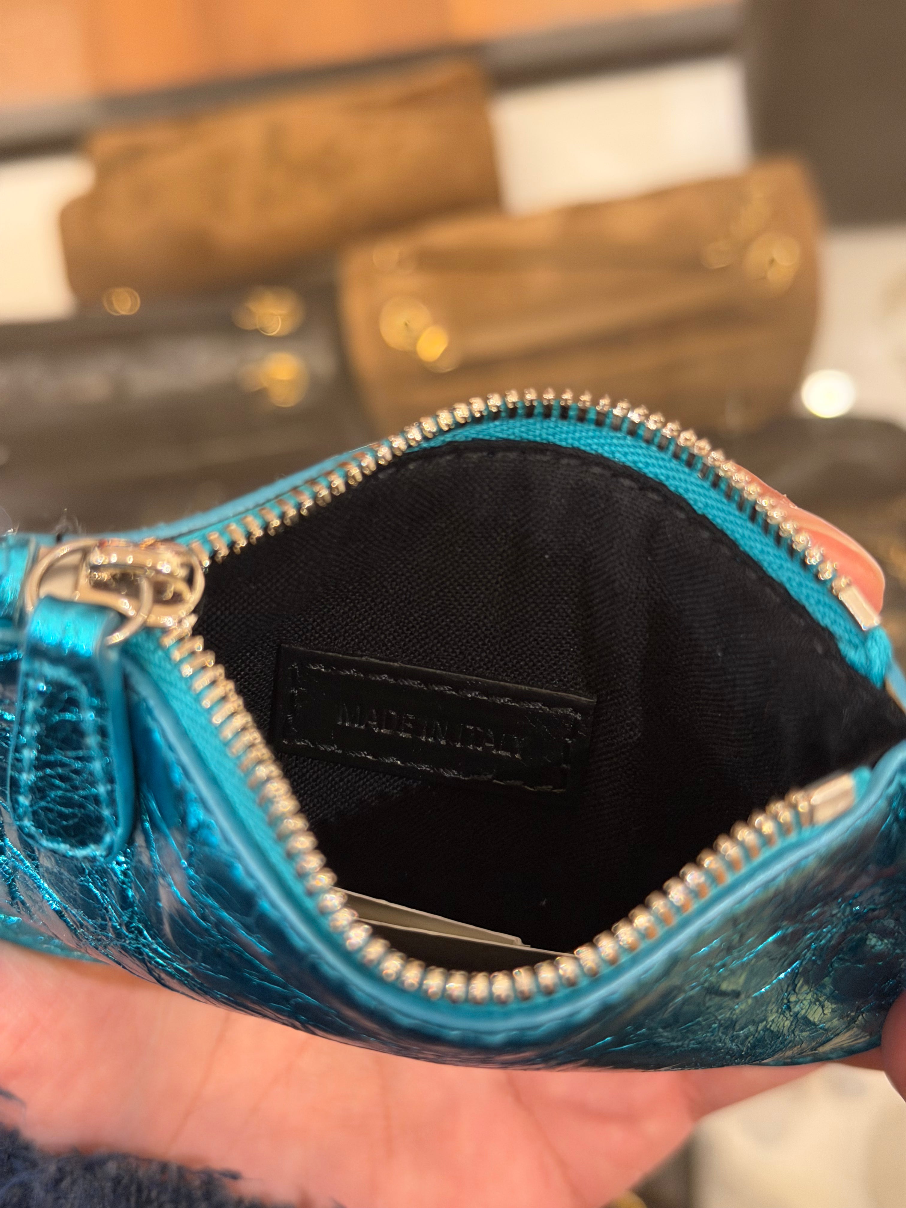 Balenciaga Le Cagole Leather Coin Purse - Metallic Blue