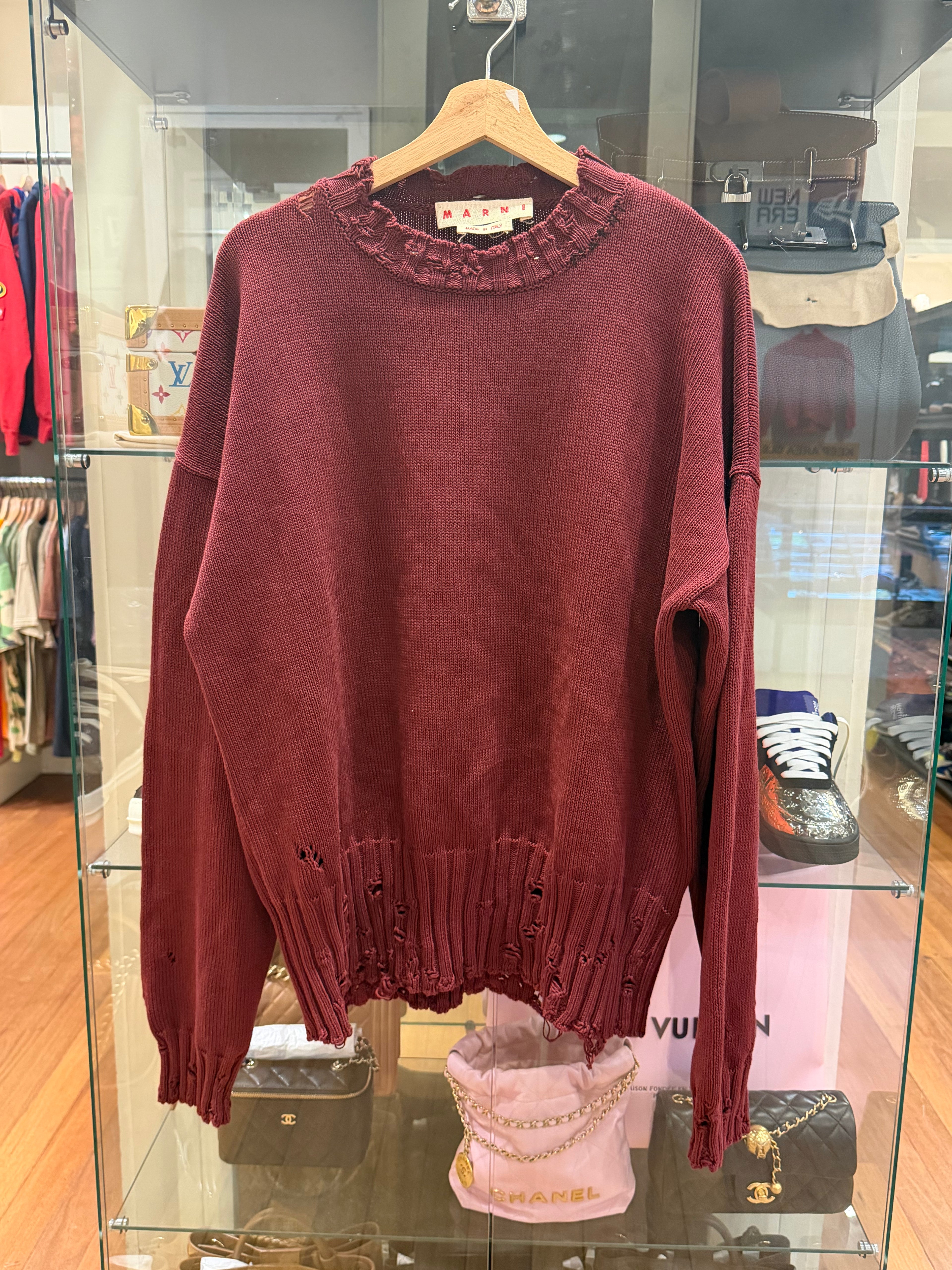 Marni Distressed Knit Sweater - Burgundy