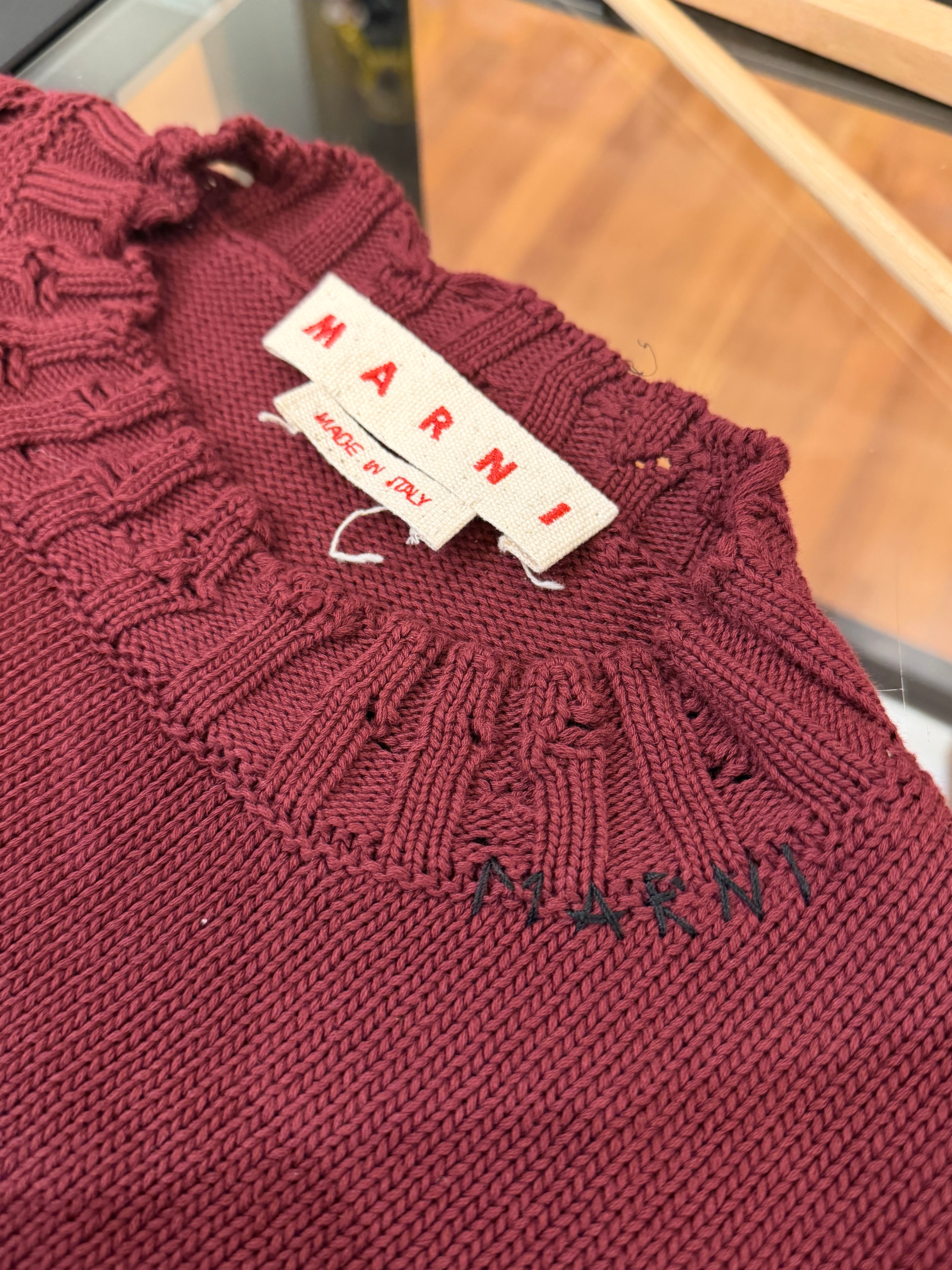 Marni Distressed Knit Sweater - Burgundy