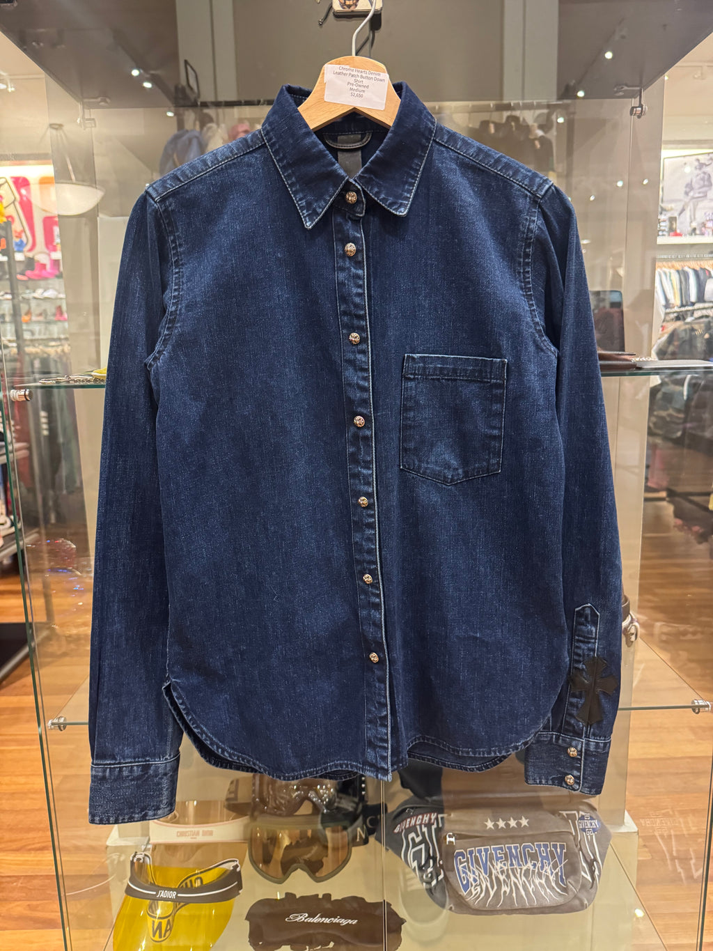 Chrome Hearts Denim Leather Patch Button Down Shirt