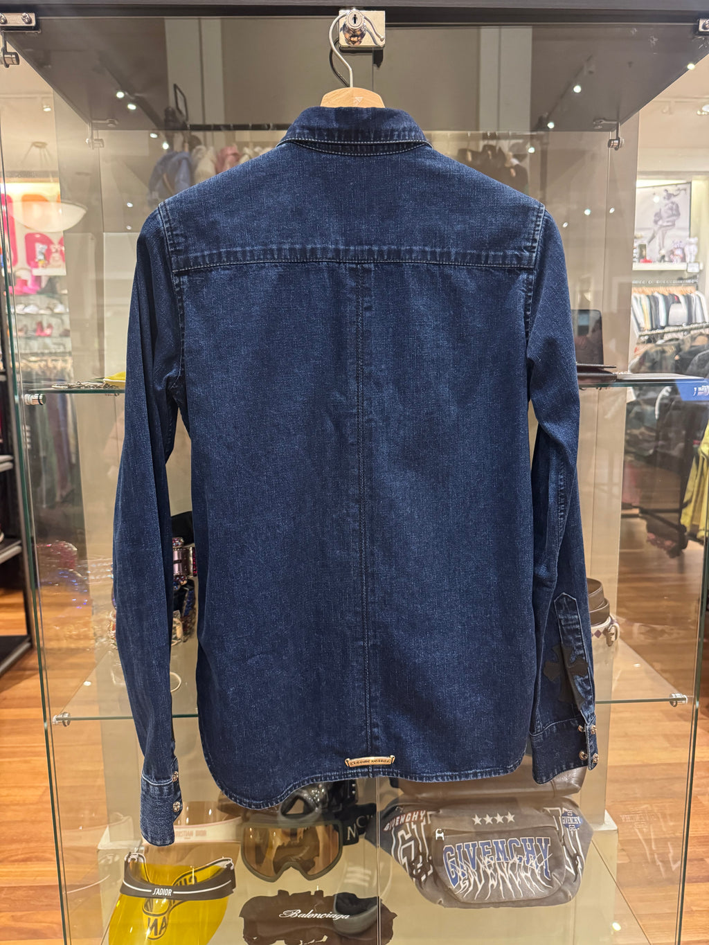 Chrome Hearts Denim Leather Patch Button Down Shirt