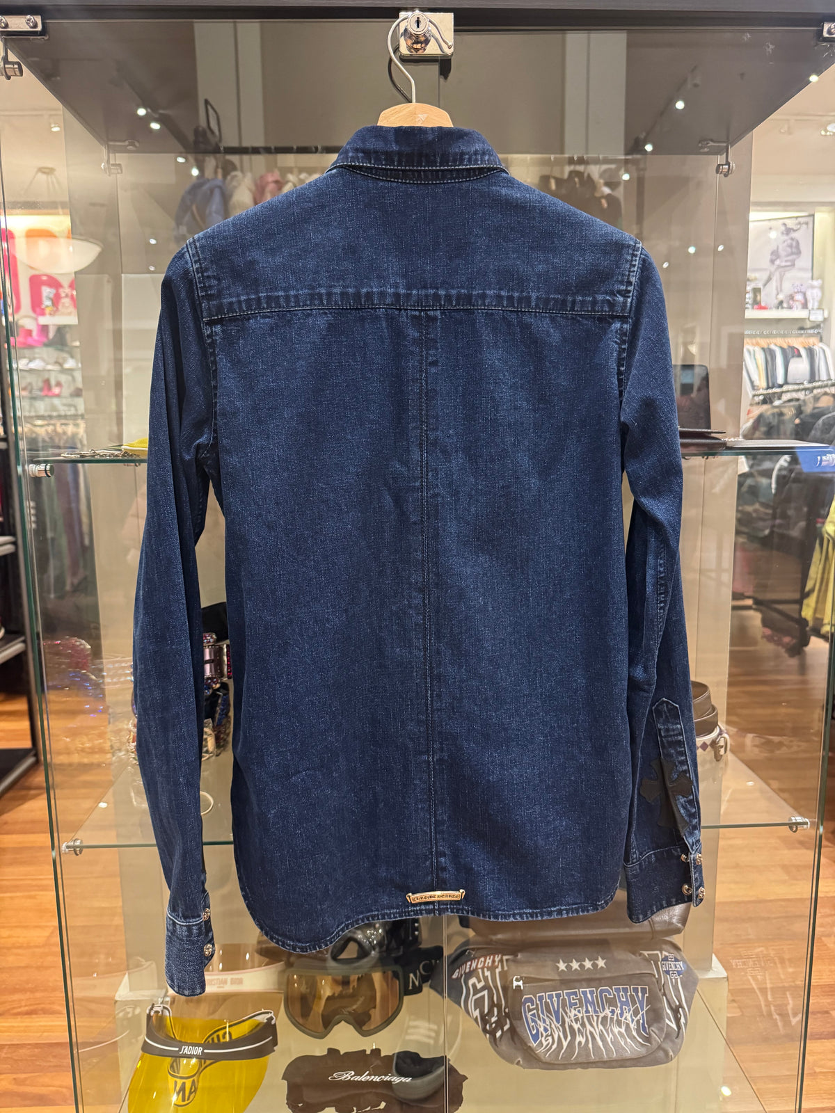 Chrome Hearts Denim Leather Patch Button Down Shirt