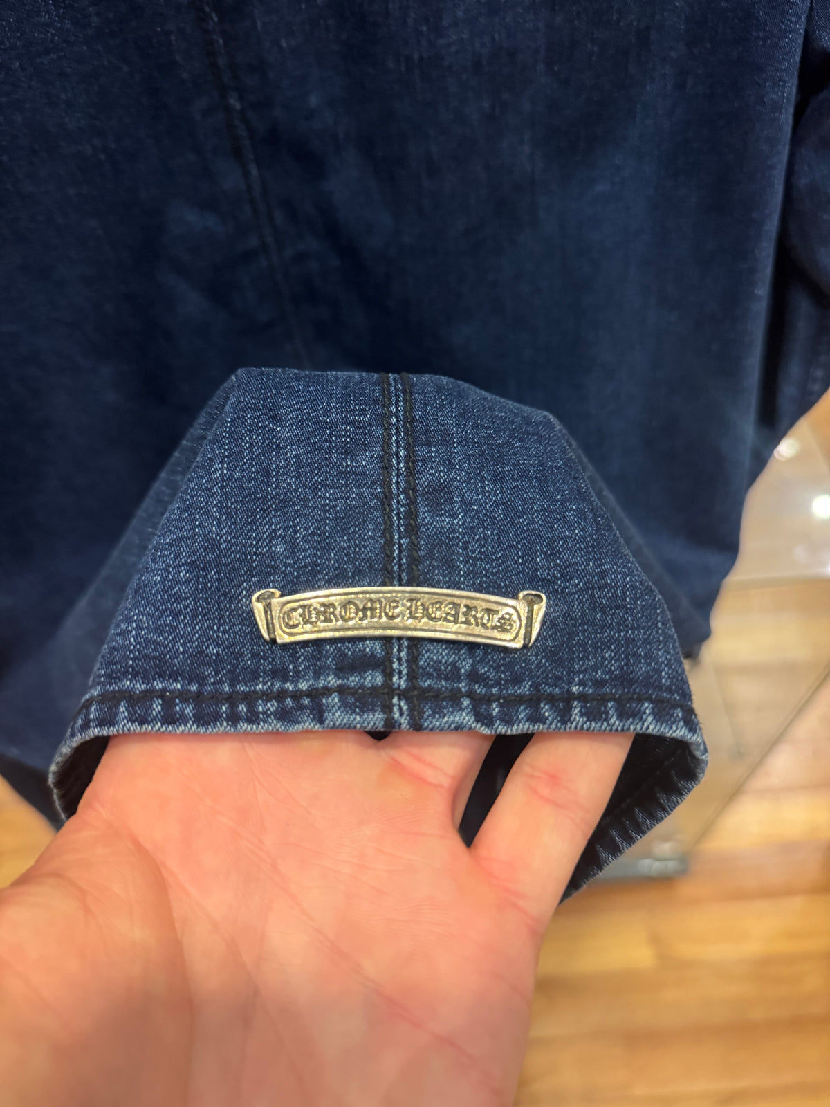 Chrome Hearts Denim Leather Patch Button Down Shirt